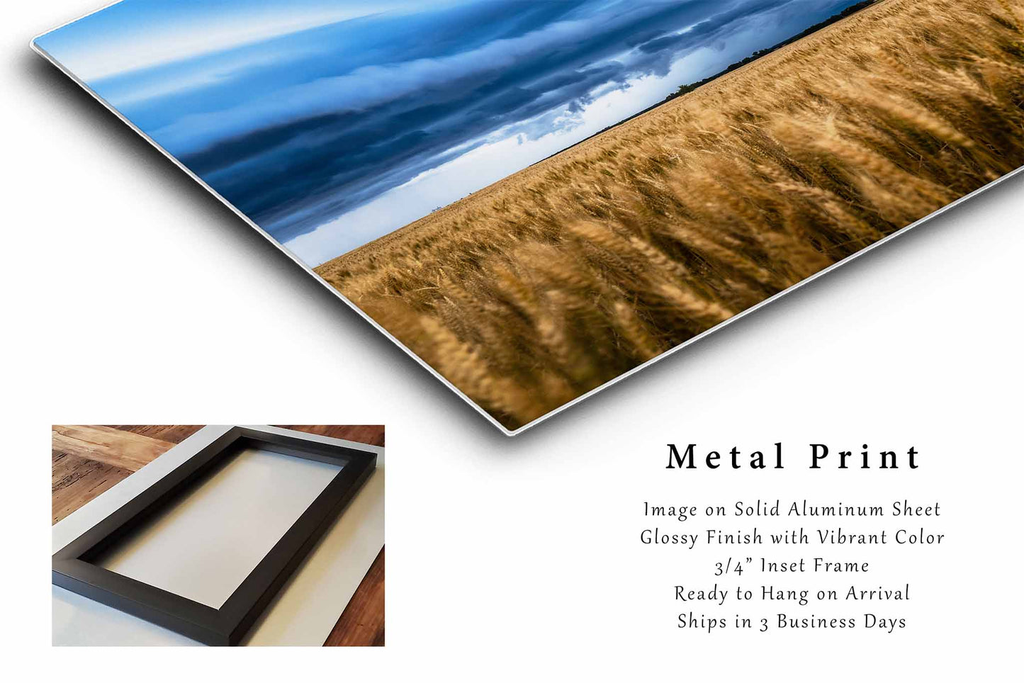 Stormy Sky Metal Print | Golden Wheat Field Photography | Farm and Country Wall Art | Kansas Landscape Photo | Farmhouse Decor | Ready to Hang
