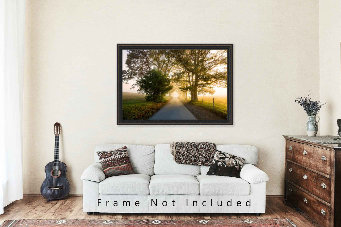Tennessee Art Print - Fine Art Photograph of Road in Cades Cove Aglow From Fog in Morning Light Smoky Mountains Decor Landscape Picture