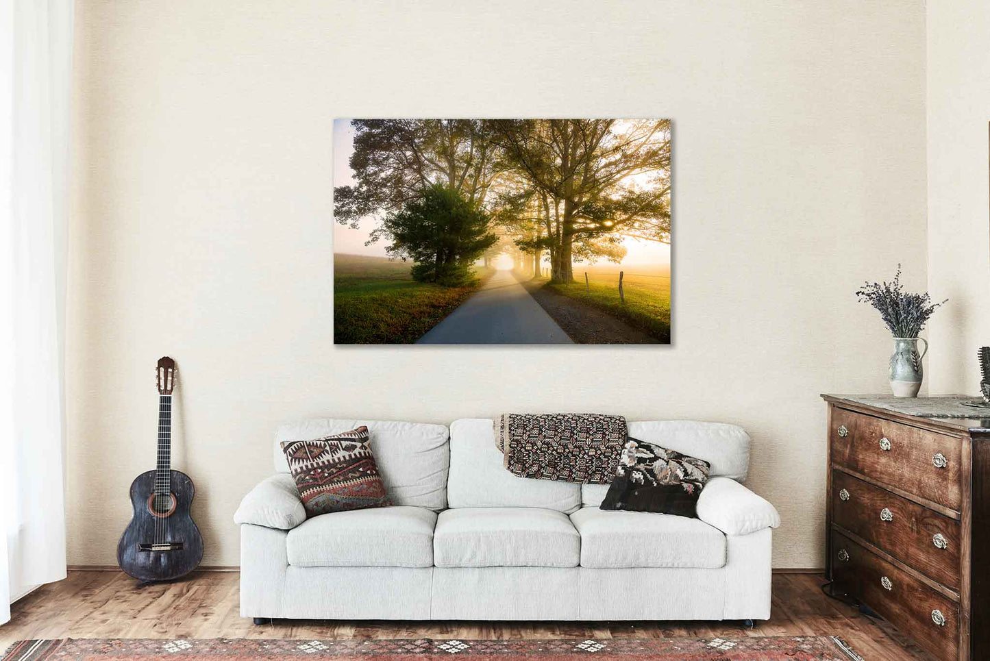 Ethereal Metal Print - Picture of Road Leading Through Fog at Cades Cove Tennessee Great Smoky Mountains Photography Travel Decor