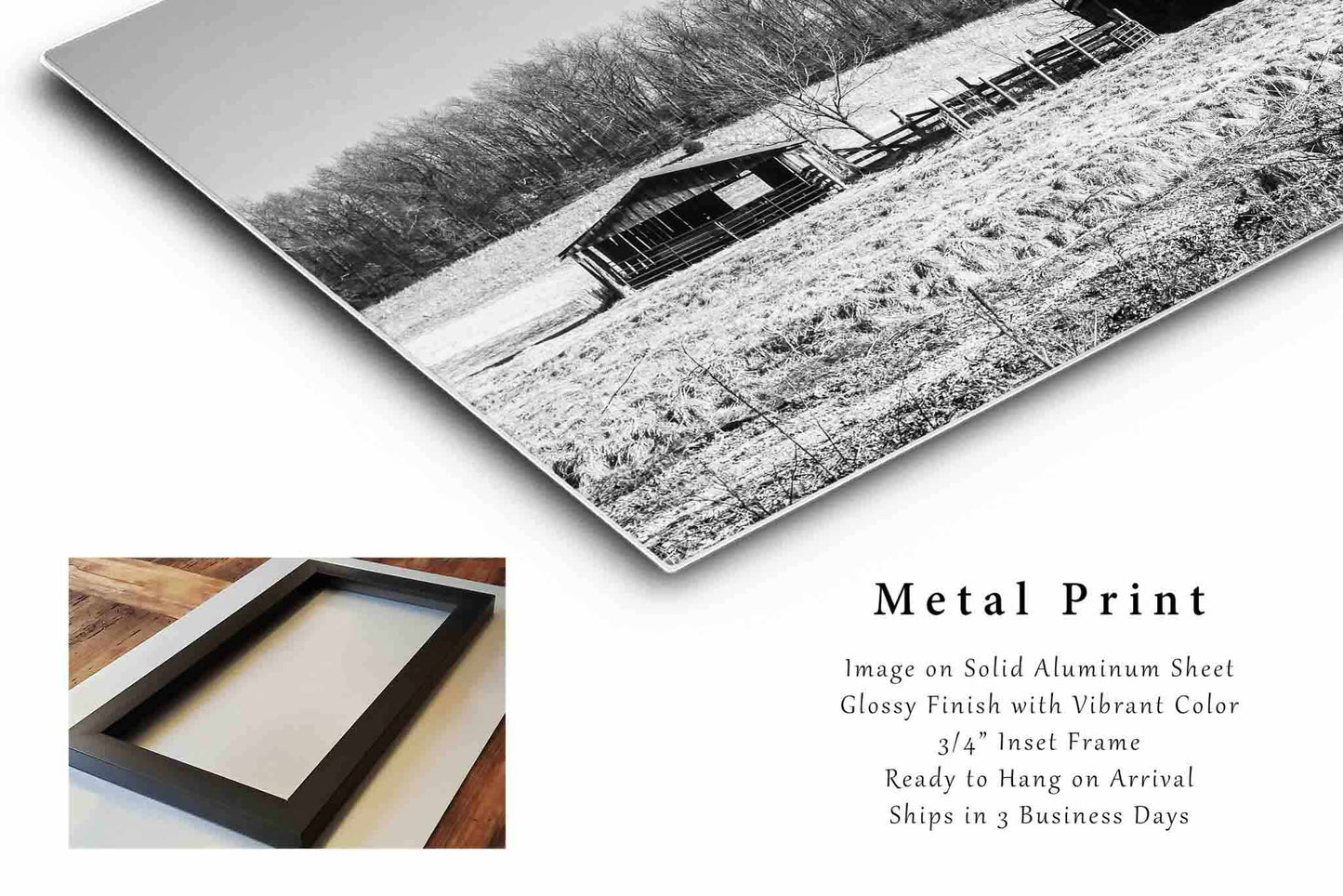 Barn and Pen Metal Print | Black and White Photography | Country Wall Art | Arkansas Photo | Farmhouse Decor | Ready to Hang