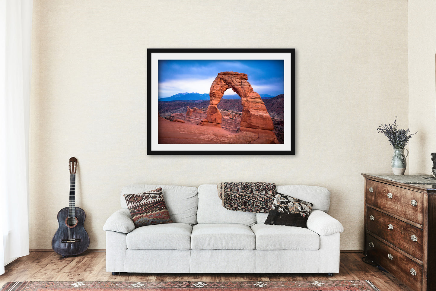 Framed Desert Print (Ready to Hang) Picture of Delicate Arch on Rainy Evening in Arches National Park Utah Western Wall Art Southwestern Decor