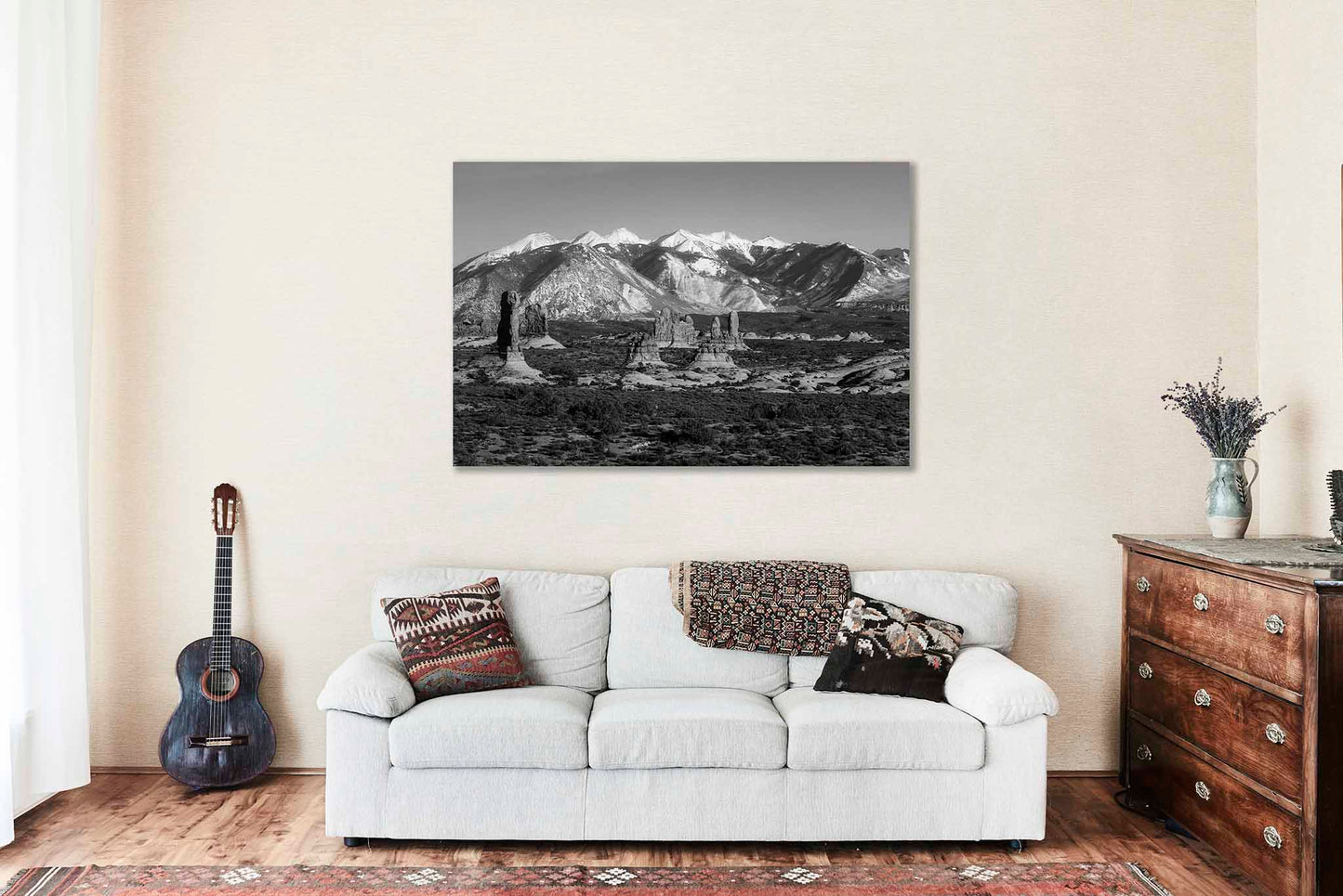 Arches National Park Metal Print | Black and White Photography | La Sal Mountains Wall Art | Utah Landscape Photo | Nature Decor | Ready to Hang