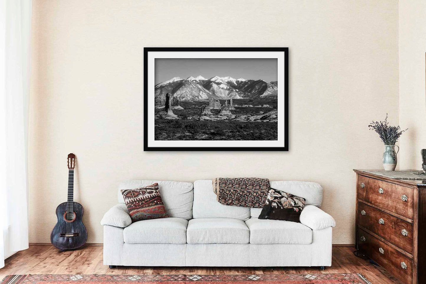 Arches National Park Framed and Matted Print | Black and White Photo | La Sal Mountains Decor | Utah Landscape Photography | Nature Wall Art | Ready to Hang
