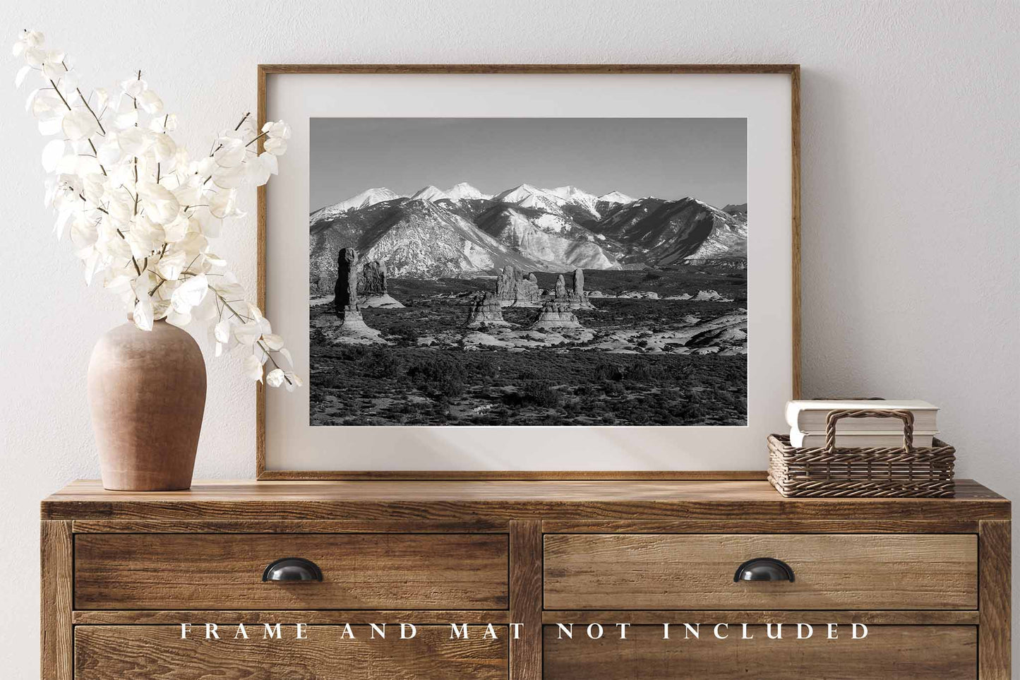 Arches National Park Photography Print | Black and White Picture | La Sal Mountains Wall Art | Utah Landscape Photo | Nature Decor | Not Framed