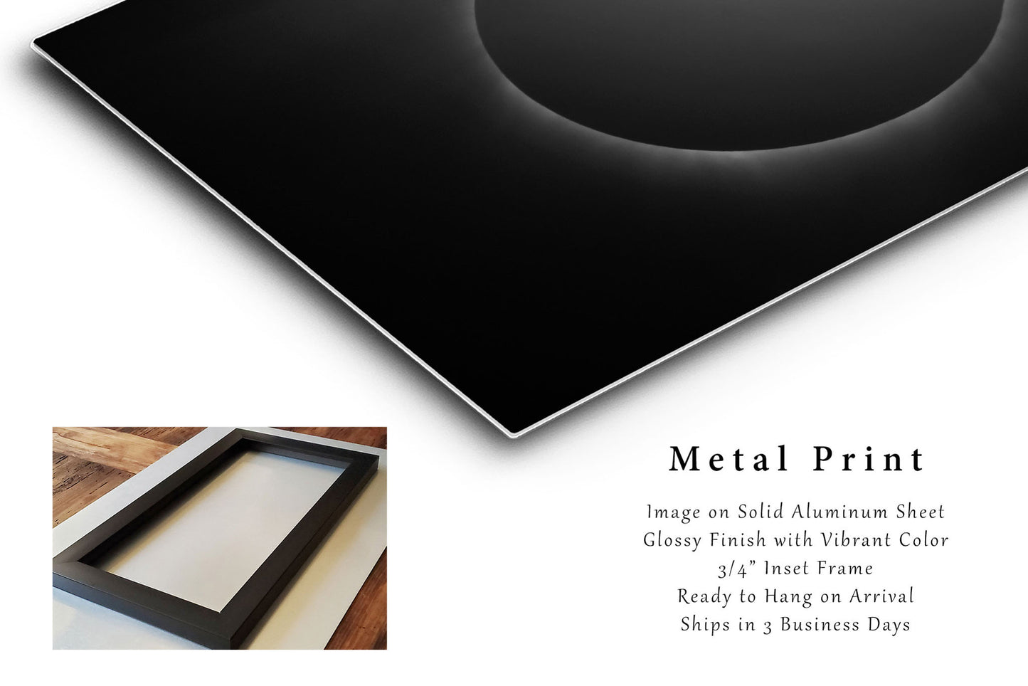 Solar Eclipse Metal Print | Diamond Ring Effect Photography | Black and White Celestial Wall Art | Nebraska Photo | Science Decor | Ready to Hang