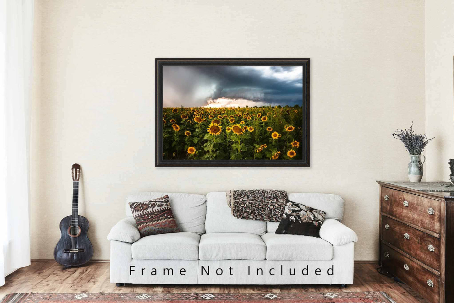 Storm Photography Print | Sunflower Field Picture | Kansas Wall Art | Thunderstorm Photo | Farmhouse Decor | Not Framed