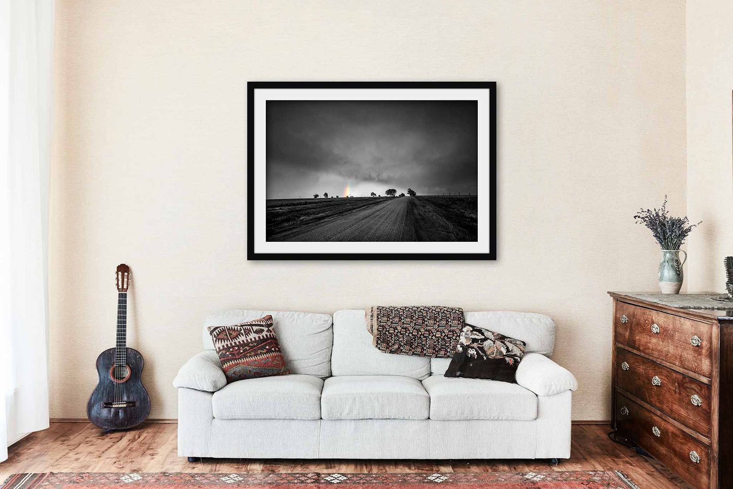 Country Road Framed and Matted Print | Color on Black and White Photo | Rainbow Decor | Kansas Photography | Great Plains Wall Art | Ready to Hang