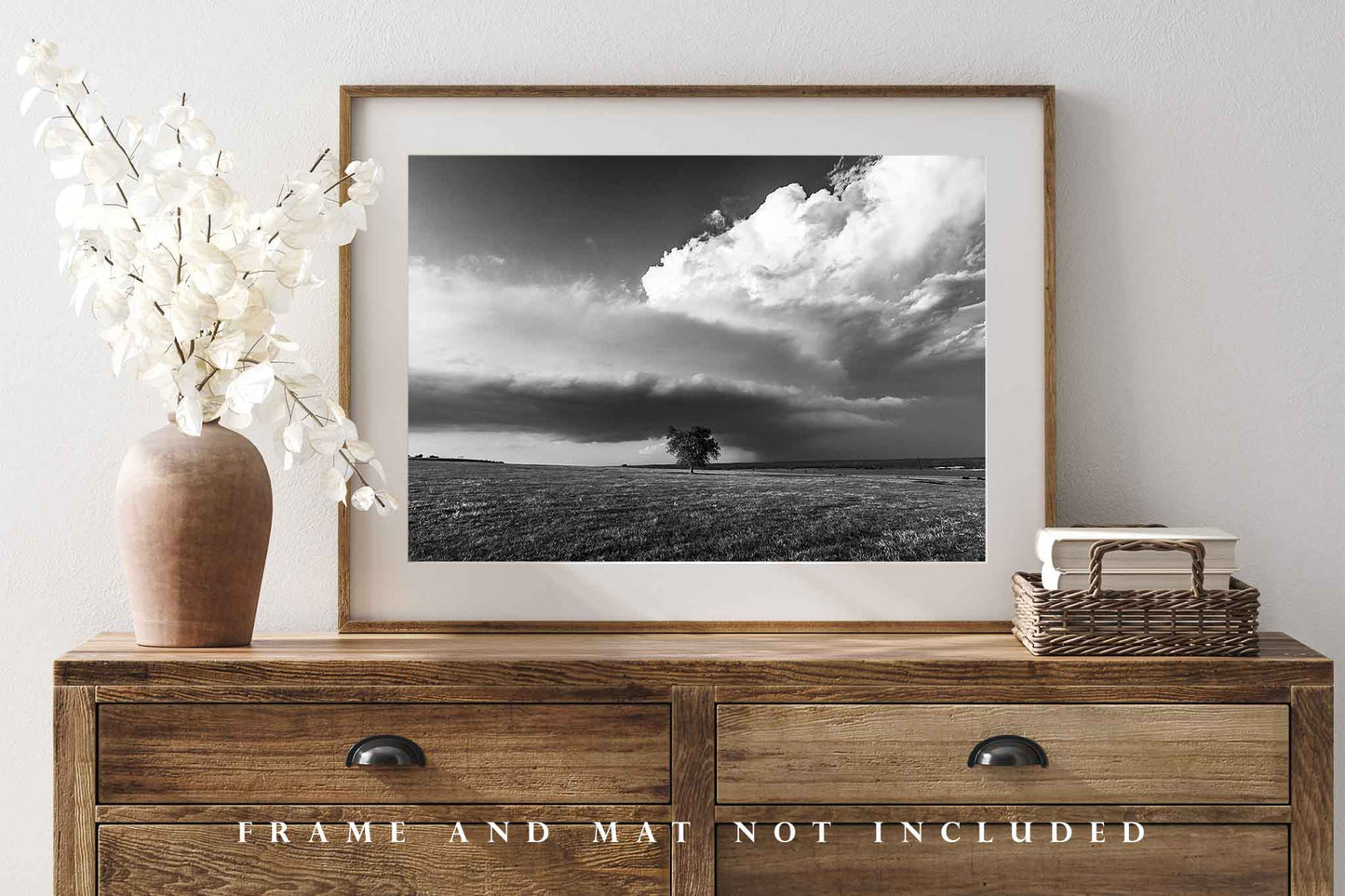 Nature Photography Print - Black and White Picture of Lone Tree Under Storm Cloud on Spring Day in Texas Country Wall Art Western Decor