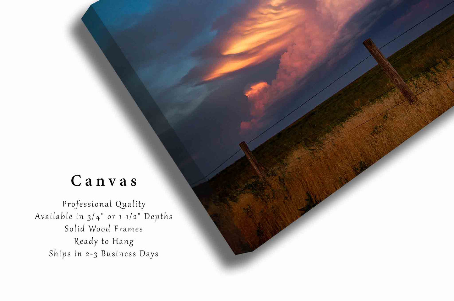 Supercell Thunderstorm Canvas | Storm Over Barbed Wire Fence Gallery Wrap | Great Plains Sky Photography | Oklahoma Wall Art | Nature Decor | Ready to Hang
