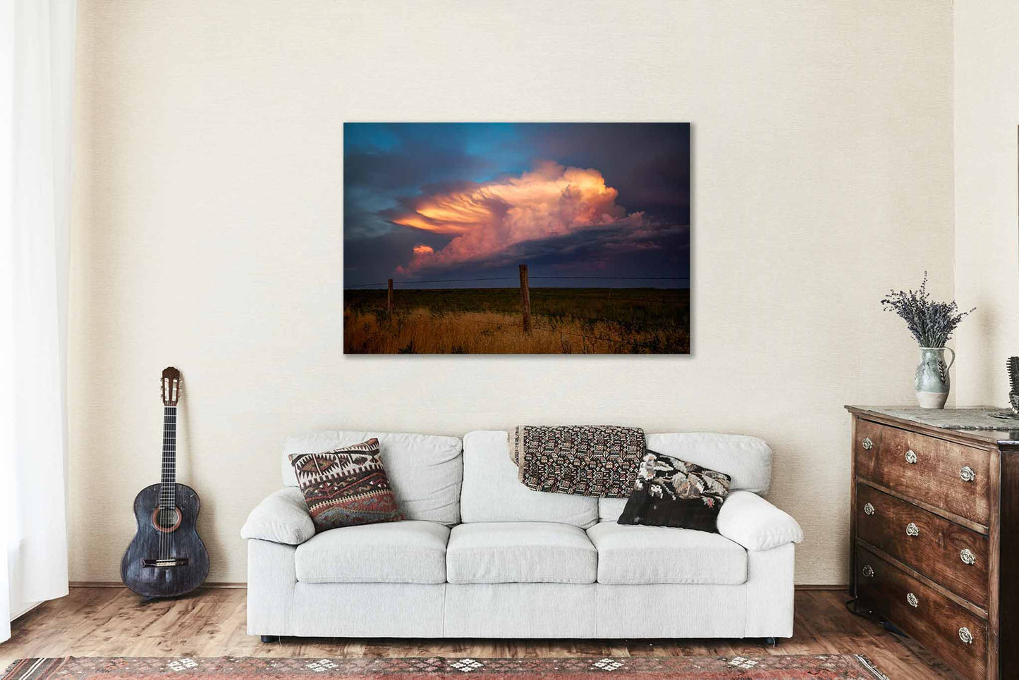 Supercell Thunderstorm Canvas | Storm Over Barbed Wire Fence Gallery Wrap | Great Plains Sky Photography | Oklahoma Wall Art | Nature Decor | Ready to Hang