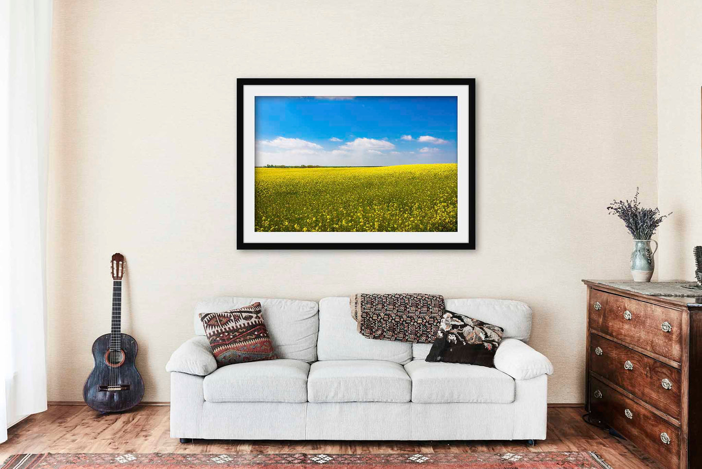 Canola Field Framed and Matted and Matted Print | Spring Season Photo | Farm and Country Decor | Oklahoma Landscape Photography | Farmhouse Wall Art | Ready to Hang