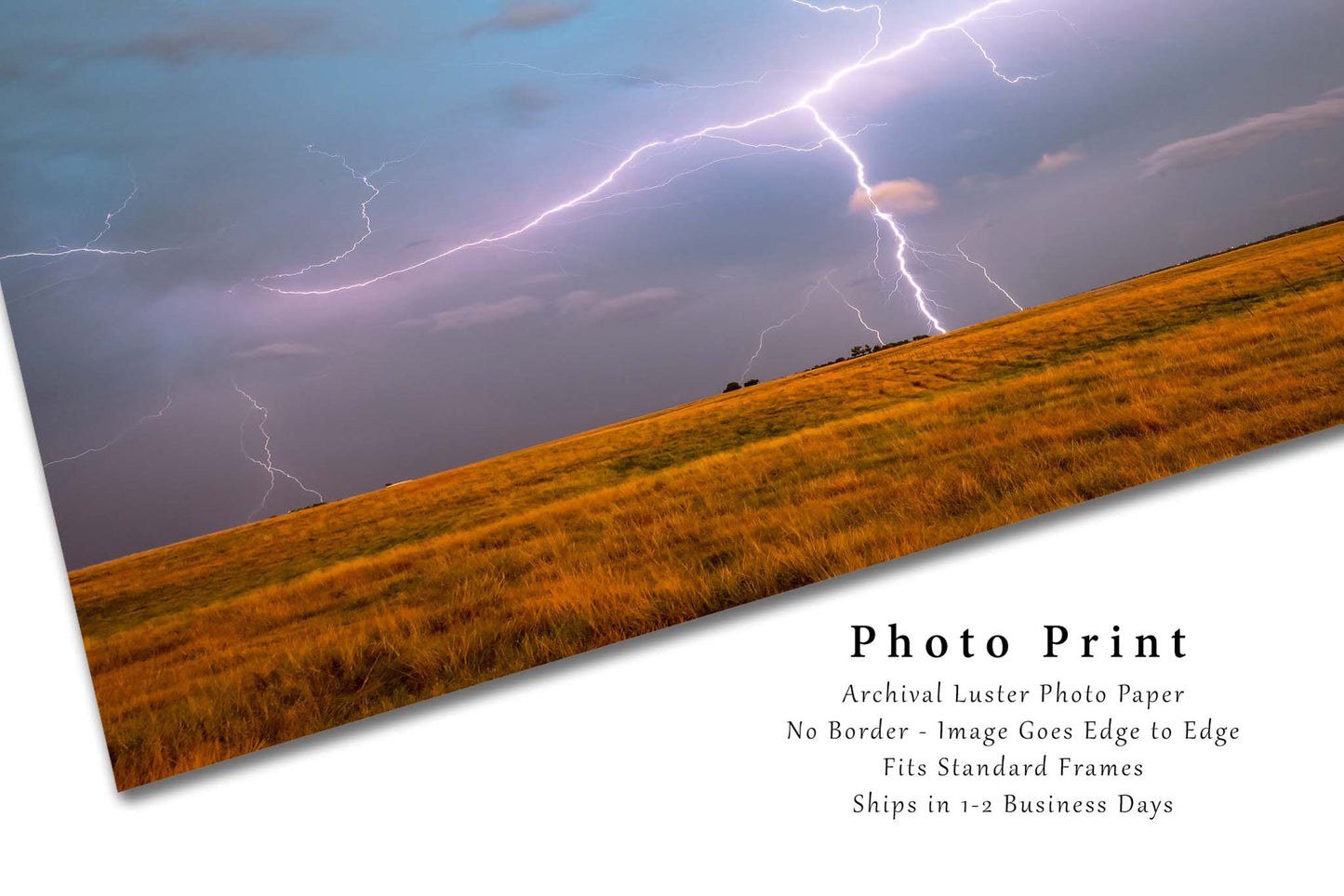 Storm Wall Art - Picture of Lightning Spanning Horizon at Dusk in Oklahoma - Weather Photography Photo Print Wall Art Decor