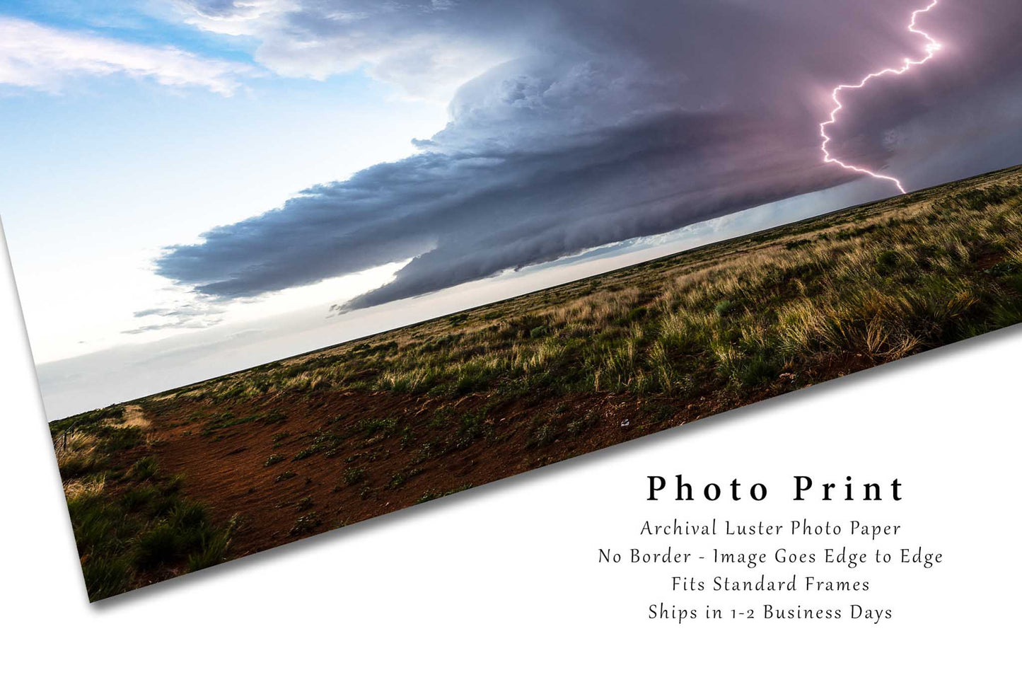 Storm Photography Print - Picture of Supercell Thunderstorm and Lightning Bolt Over High Desert in New Mexico Weather Wall Art Nature Decor