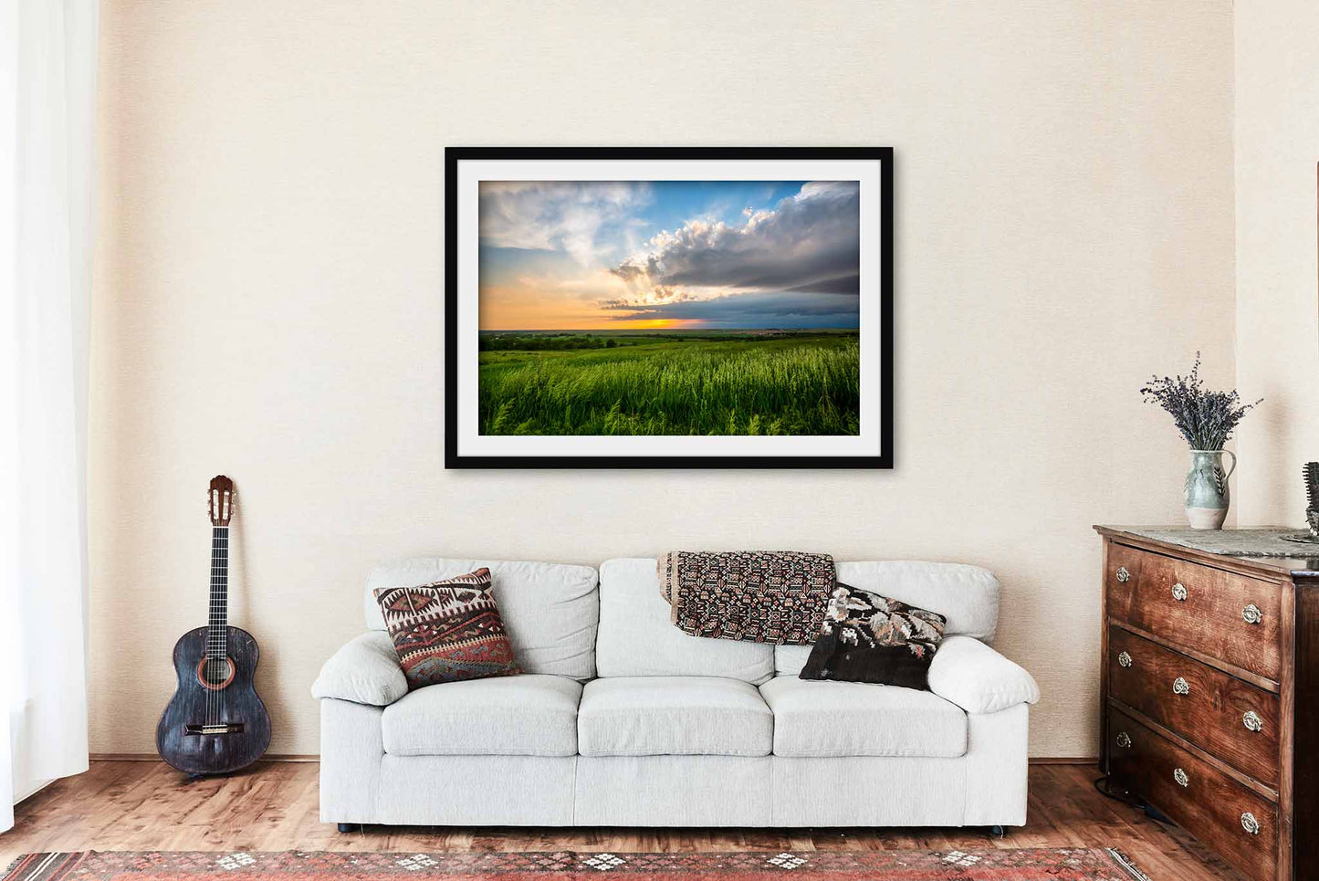 Prairie Framed and Matted Print | Great Plains Photo | Stormy Sunset Decor | Kansas Landscape Photography | Nature Wall Art | Ready to Hang