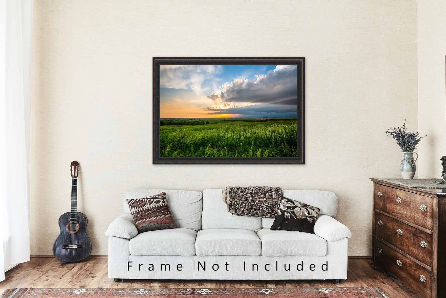 Landscape Photography Print - Picture of Scenic Sunset Over Prairie on Spring Evening in Kansas - Great Plains Wall Art Photo Artwork Decor