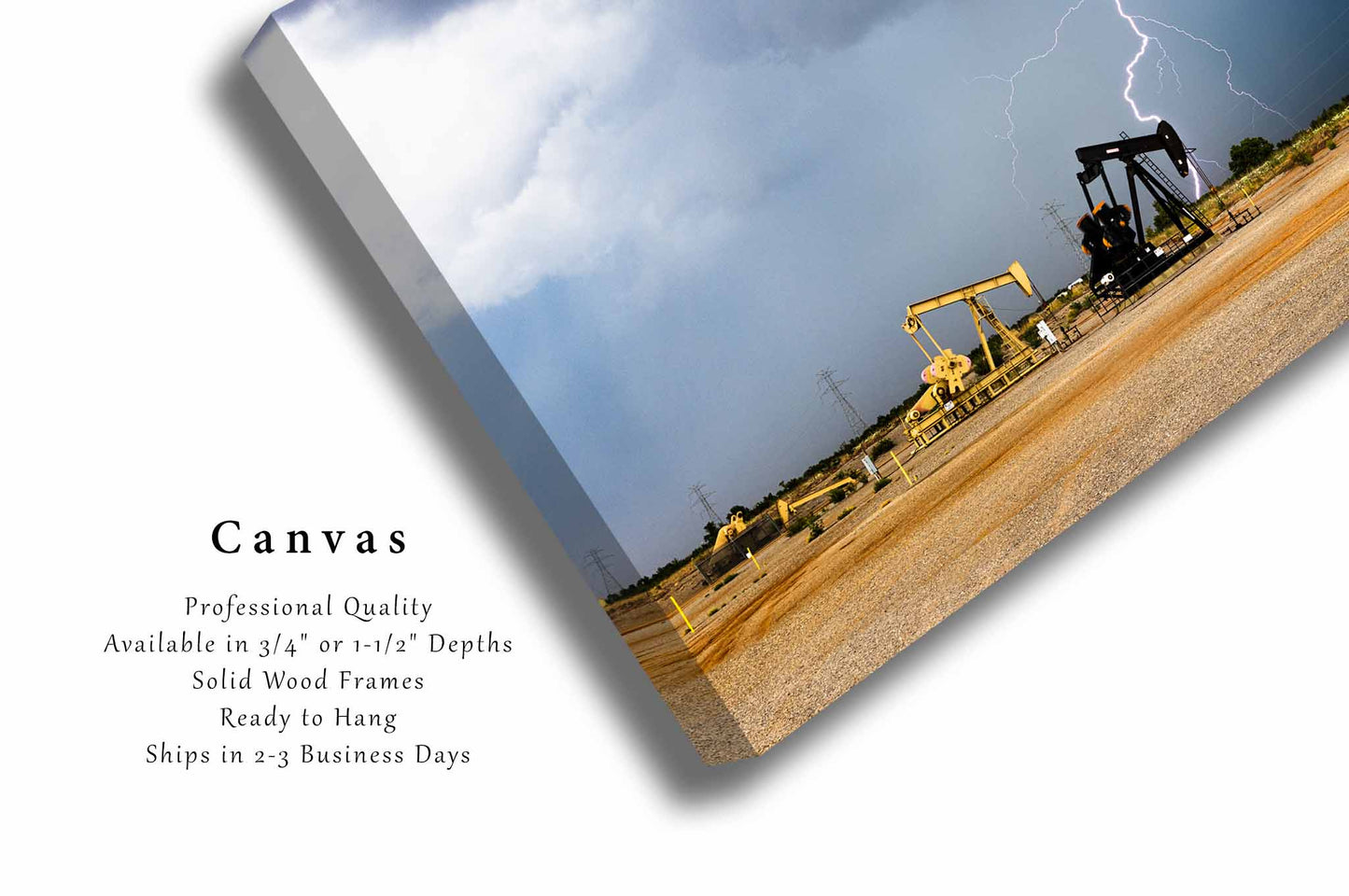 Lightning Canvas | Pump Jack Gallery Wrap | Oilfield Photography | Oklahoma Wall Art | Oil and Gas Decor | Ready to Hang