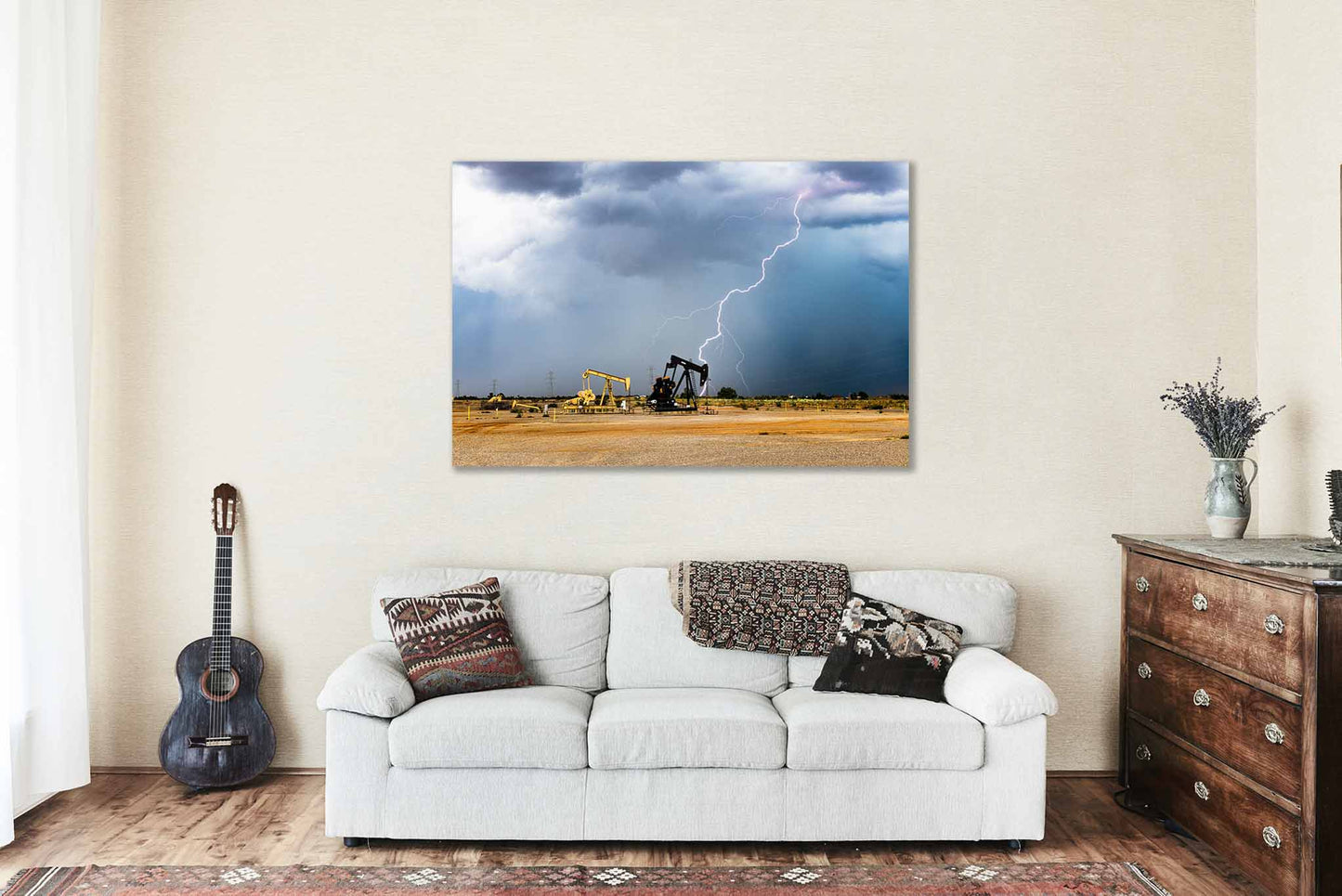 Lightning Metal Print | Pump Jack Photography | Oilfield Wall Art | Oklahoma Storm Photo | Oil and Gas Decor | Ready to Hang