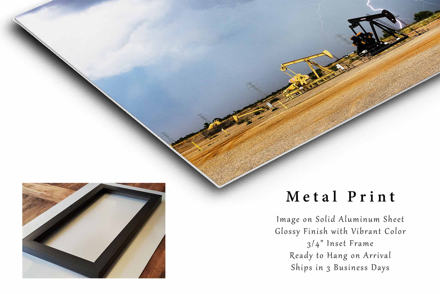 Lightning Metal Print | Pump Jack Photography | Oilfield Wall Art | Oklahoma Storm Photo | Oil and Gas Decor | Ready to Hang