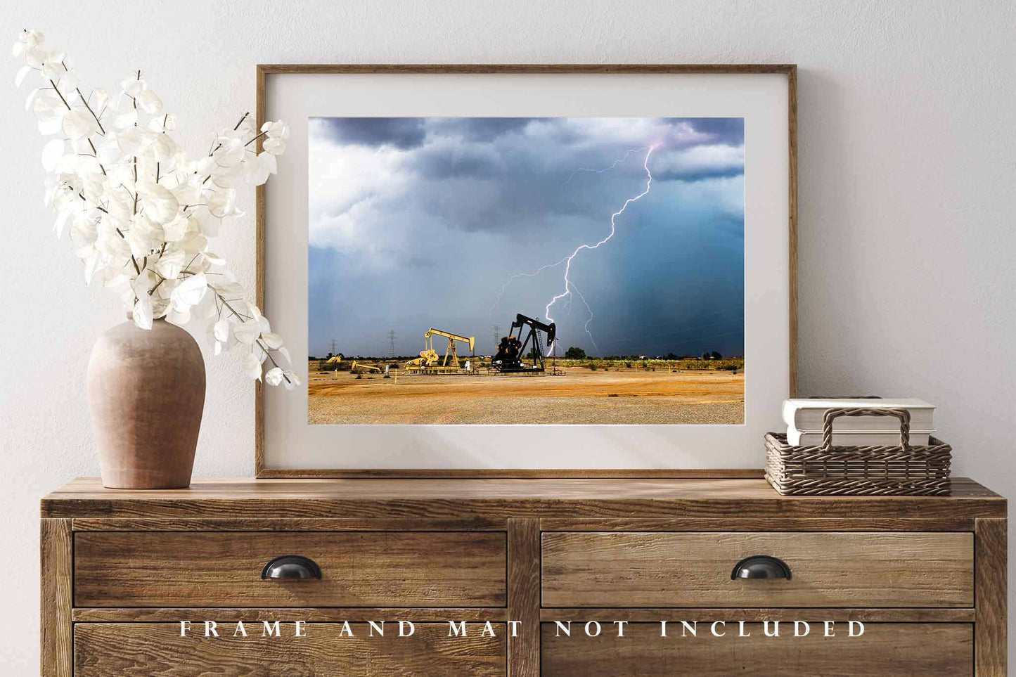 Lightning Photography Print | Pump Jacks Picture | Oklahoma Wall Art | Oilfield Photo | Oil and Gas Decor | Not Framed