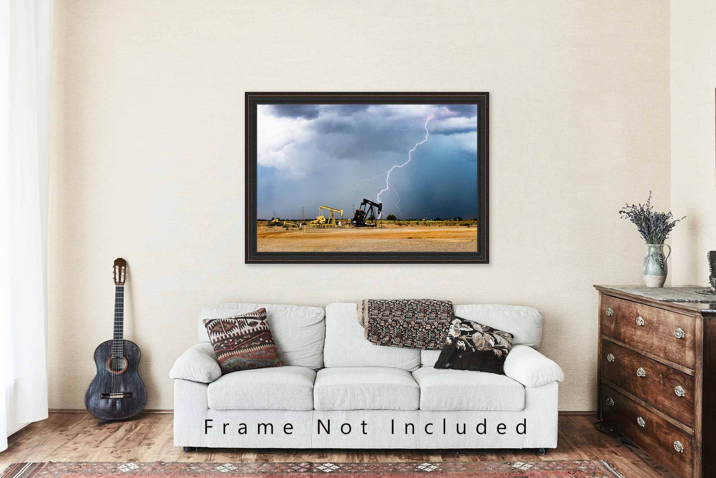 Lightning Photography Print | Pump Jacks Picture | Oklahoma Wall Art | Oilfield Photo | Oil and Gas Decor | Not Framed