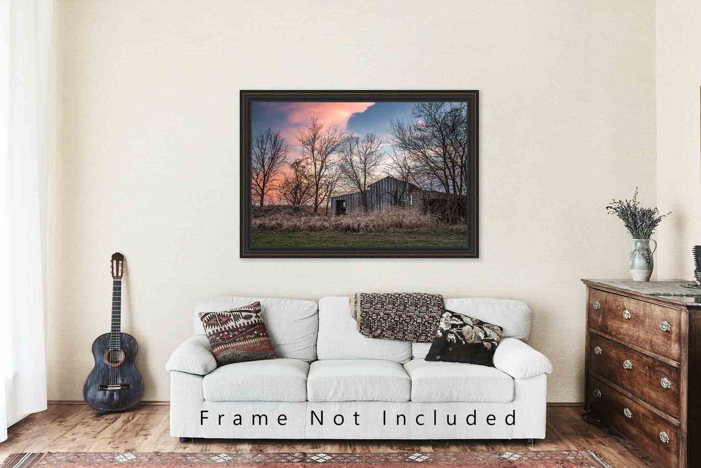 Barn Photography Print - Picture of Weathered Shed Hidden In Trees at Sunset in Flint Hills Kansas Rustic Home Decor Fine Art