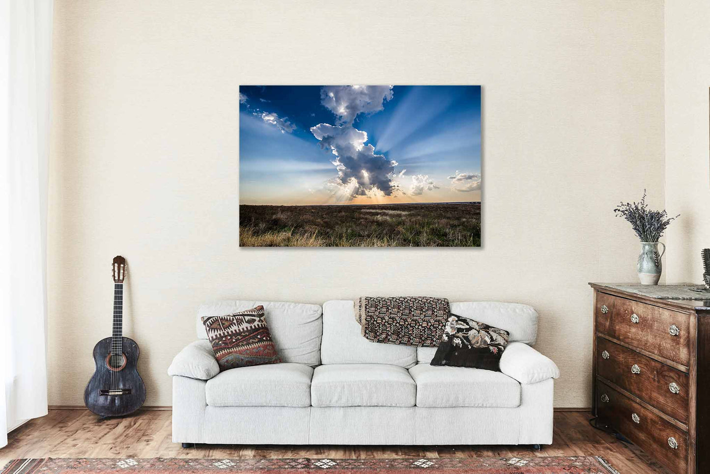 Cloud Canvas | Prairie Sky Gallery Wrap | Sunbeams Photography | Kansas Landscape Wall Art | Great Plains Decor | Ready to Hang