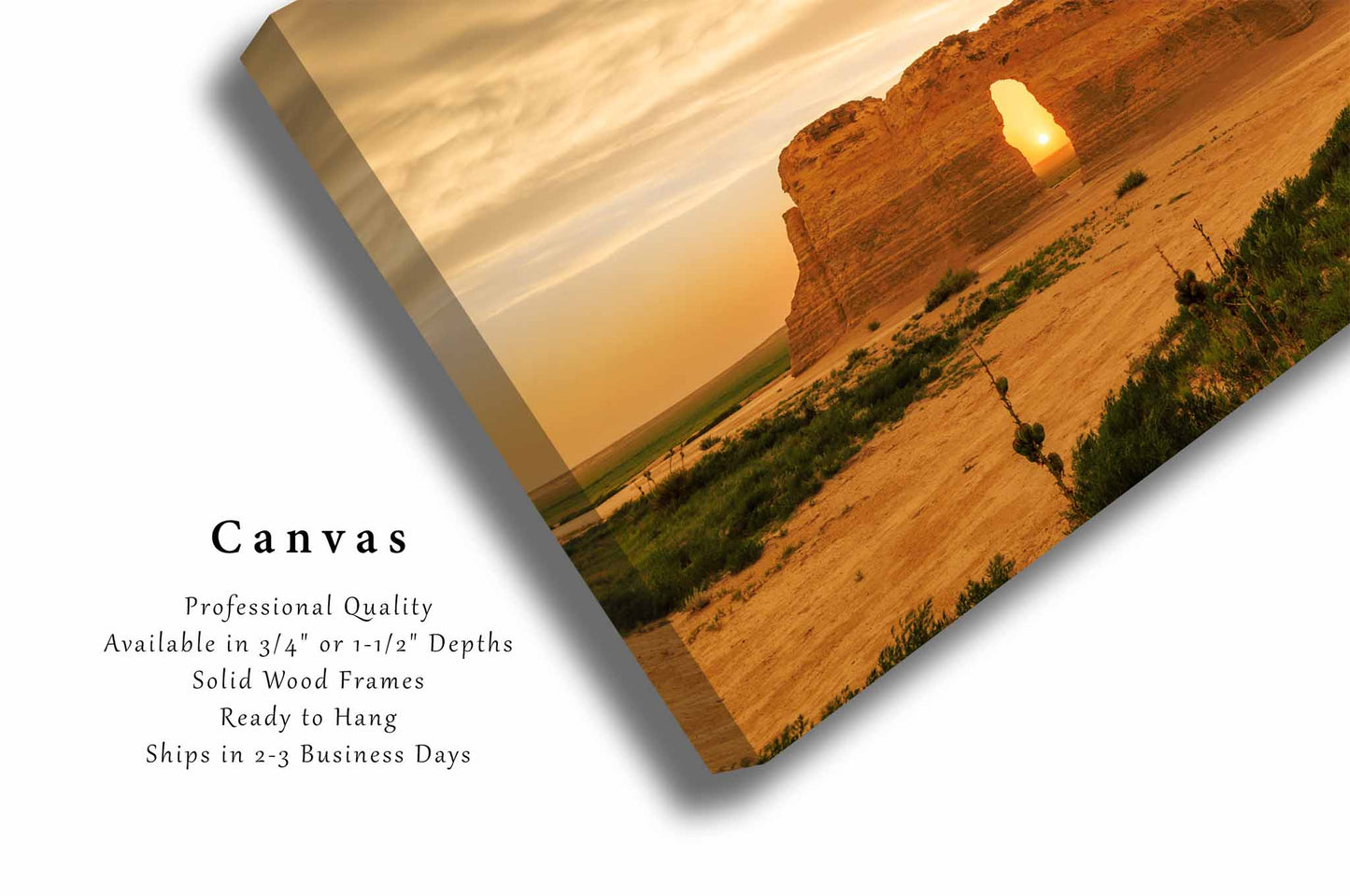 Great Plains Canvas Wall Art (Ready to Hang) Sunset Through Opening at Monument Rocks Kansas | Prairie Landscape Photography Nature Decor