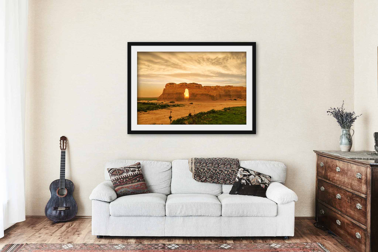 Framed Great Plains Print (Ready to Hang) Sunset Through Opening at Monument Rocks Kansas | Prairie Landscape Wall Art Nature Decor