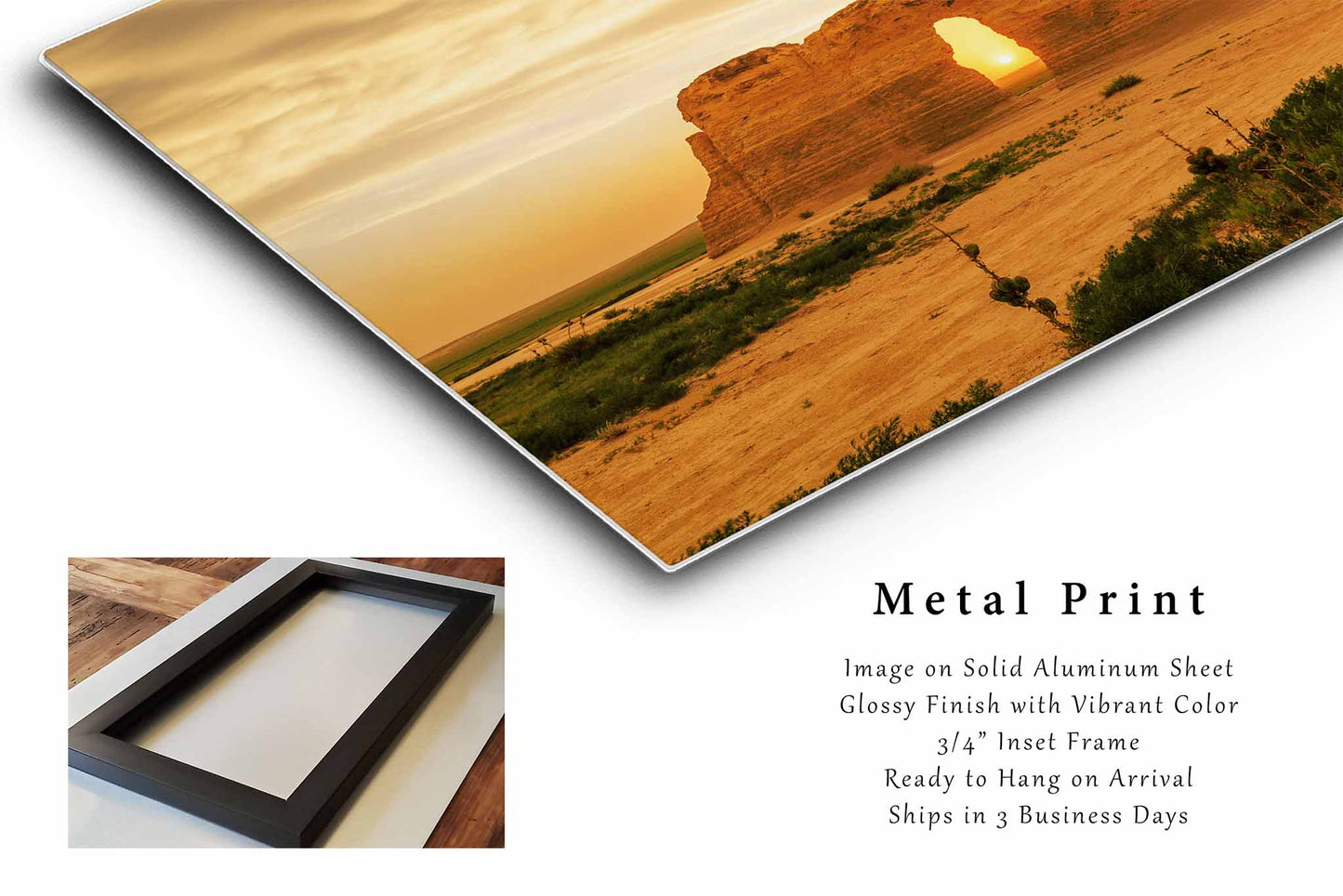 Great Plains Metal Print (Ready to Hang) Sunset Through Opening at Monument Rocks Kansas | Prairie Landscape Wall Art Nature Decor