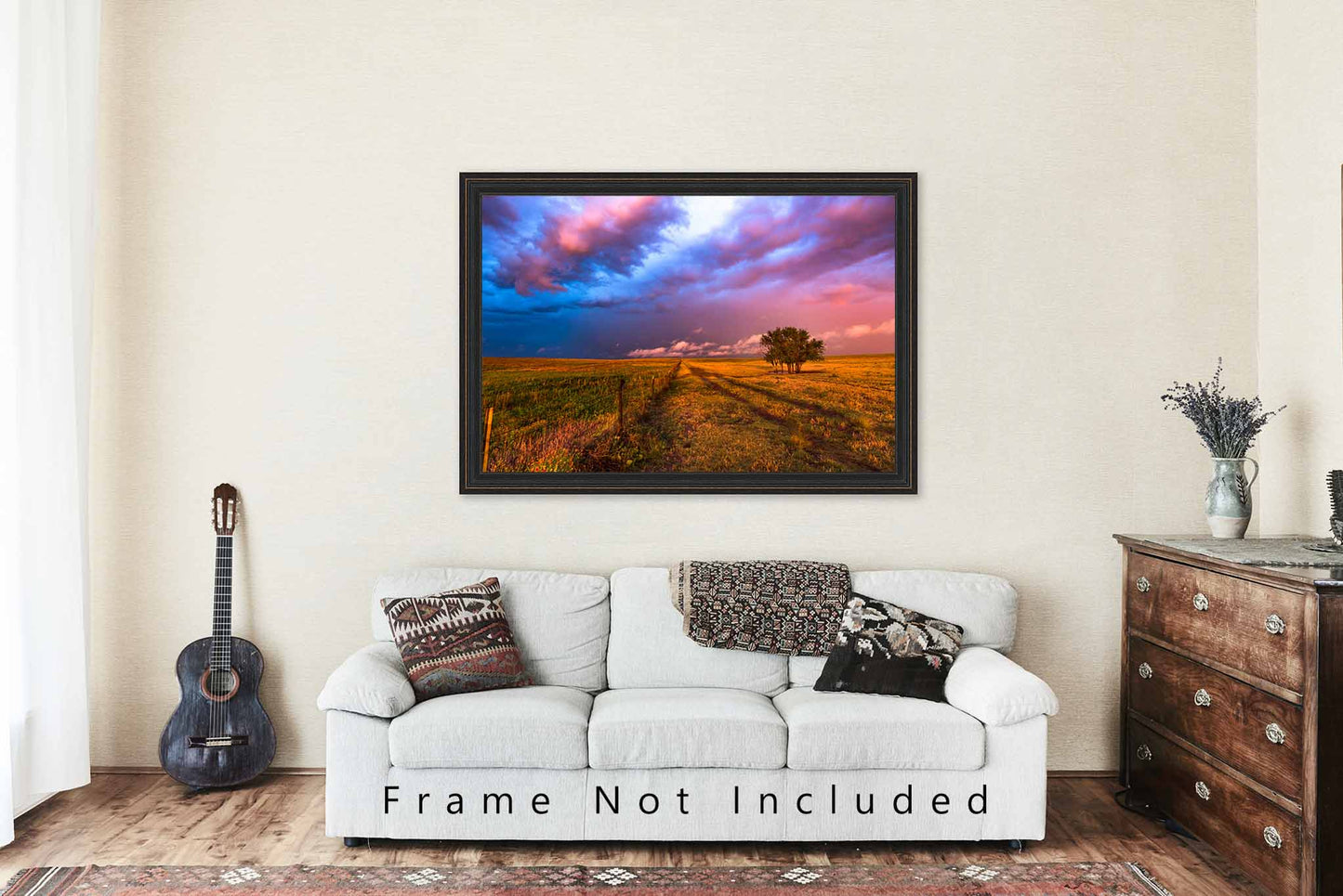 Prairie Wall Art - Picture of Trees and Fence Under Stormy Sky in Oklahoma - Western Photography Great Plains Photo Print Artwork Decor