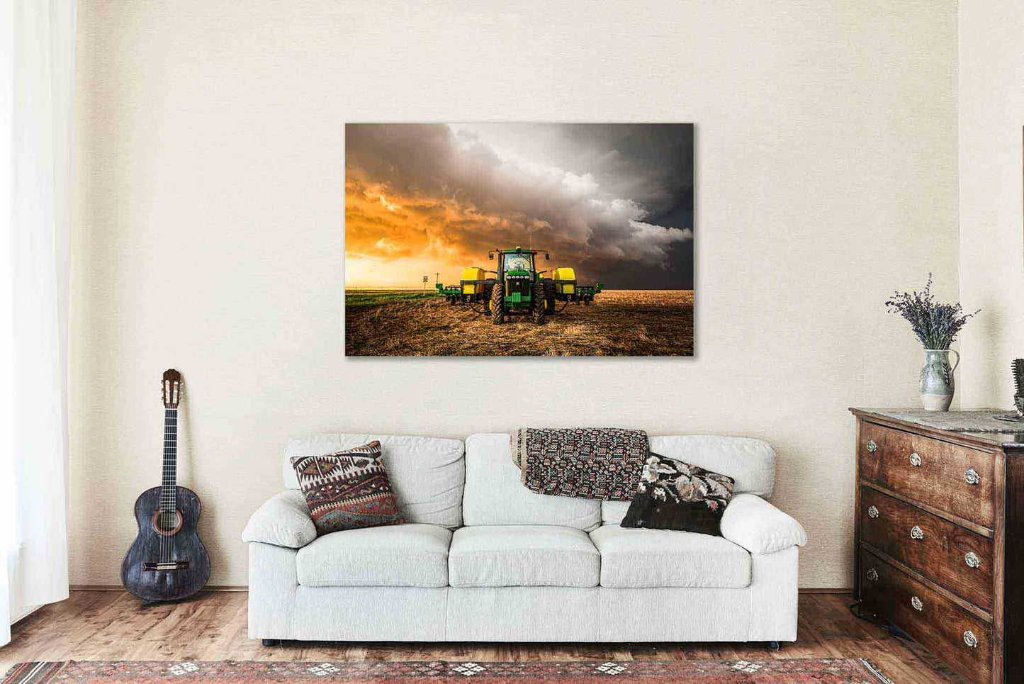 Tractor Metal Print | Kansas Storm Farm Equipment Stormy Sunset Country Farmhouse Wall Art Decor