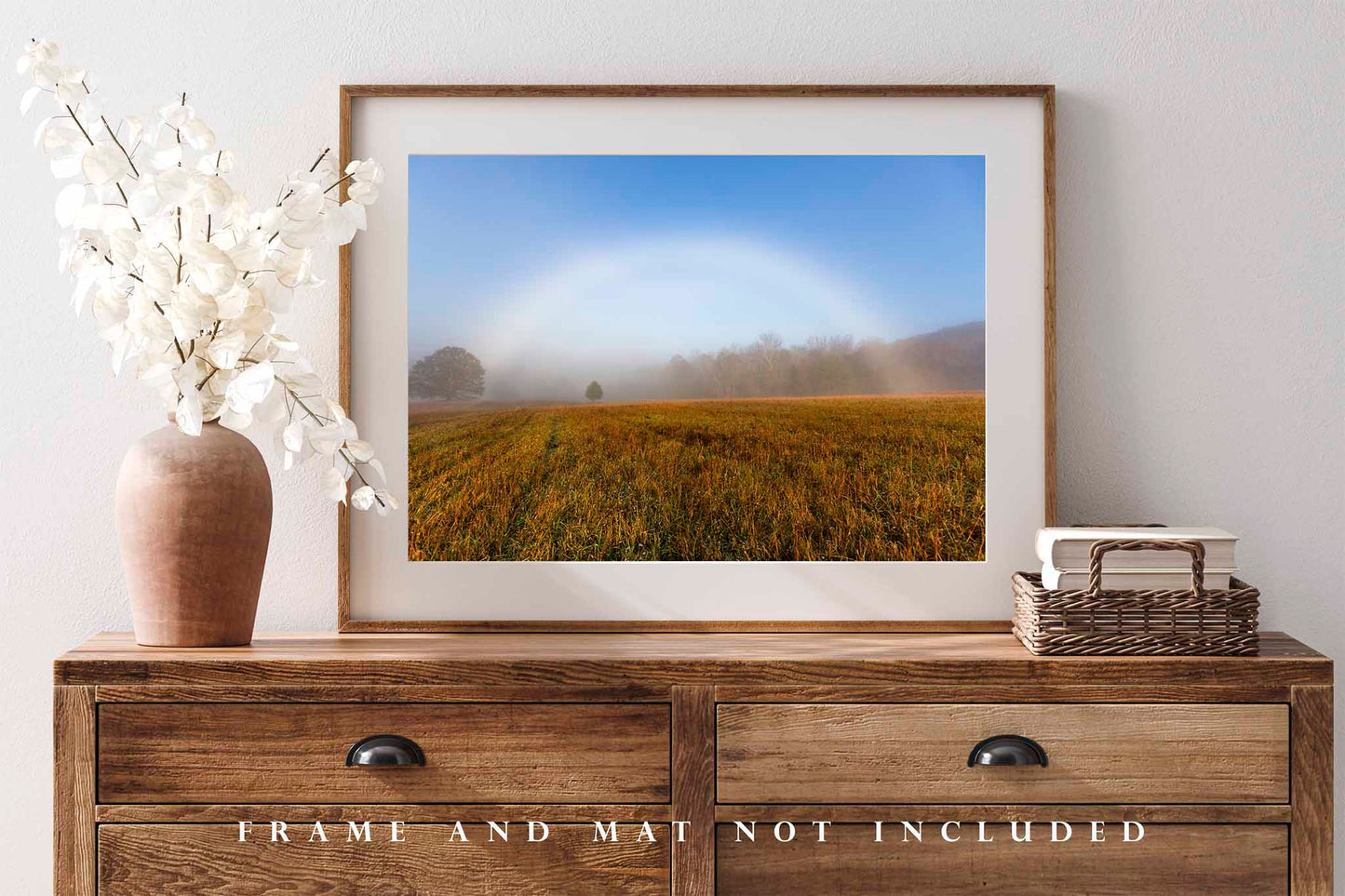 Nature Photography Print (Unframed) Fog Bow Over Field on Foggy Autumn Morning in Tennessee | Great Smoky Mountains Landscape Wall Art Weather Decor