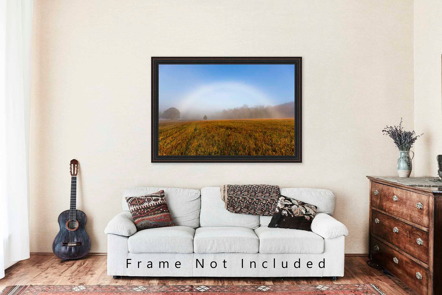 Nature Photography Print (Unframed) Fog Bow Over Field on Foggy Autumn Morning in Tennessee | Great Smoky Mountains Landscape Wall Art Weather Decor