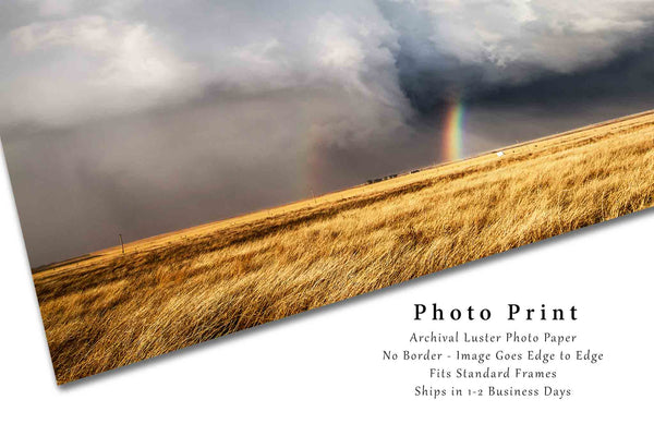 Kansas Photography Fine Art Print - Picture of Rainbow Between Storm Clouds Over Golden Prairie Grass in Southern Kansas Nature Home Decor