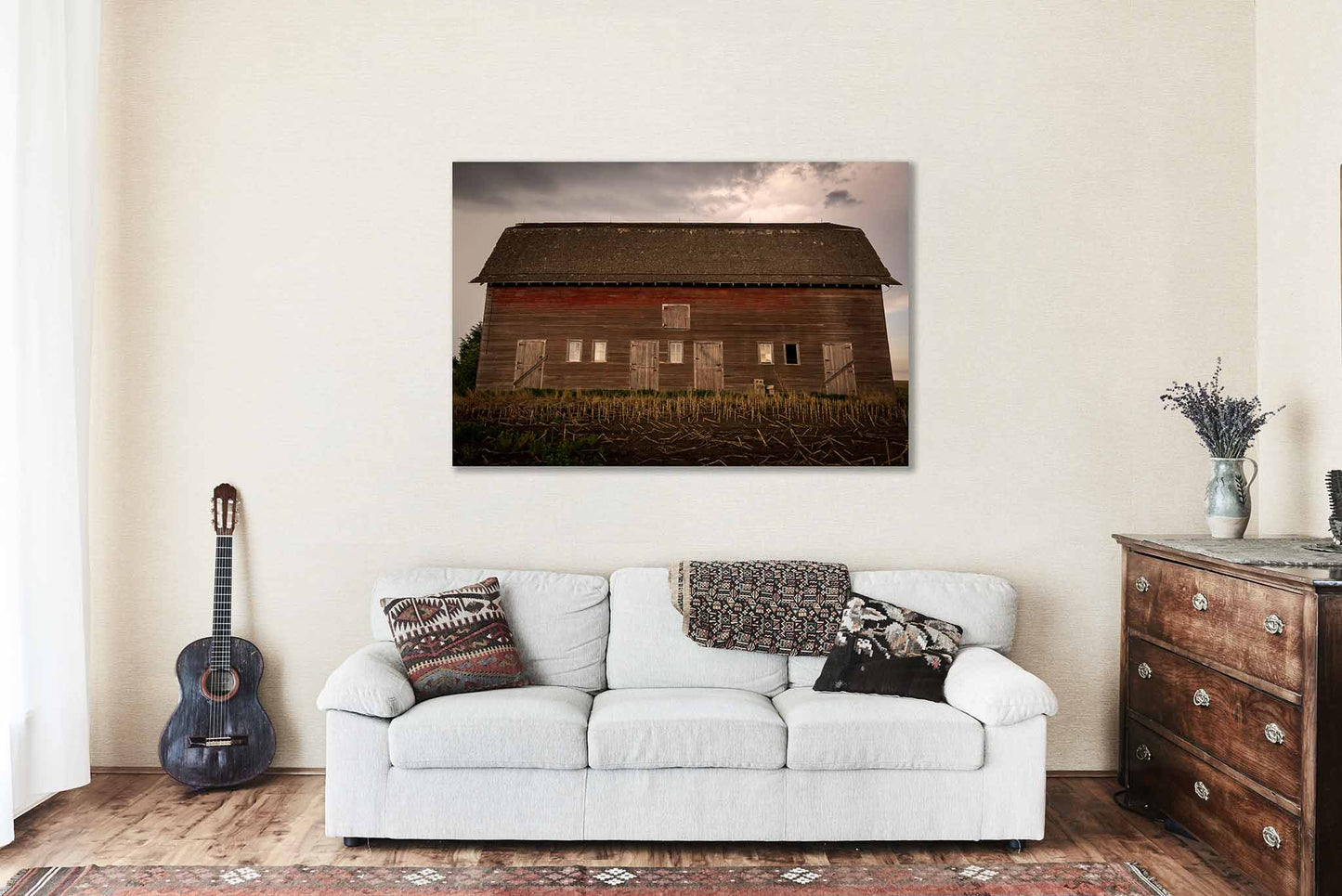 Country Metal Print (Ready to Hang) Old Red Barn Side with Multiple Doors in Nebraska | Midwest Wall Art Farmhouse Decor