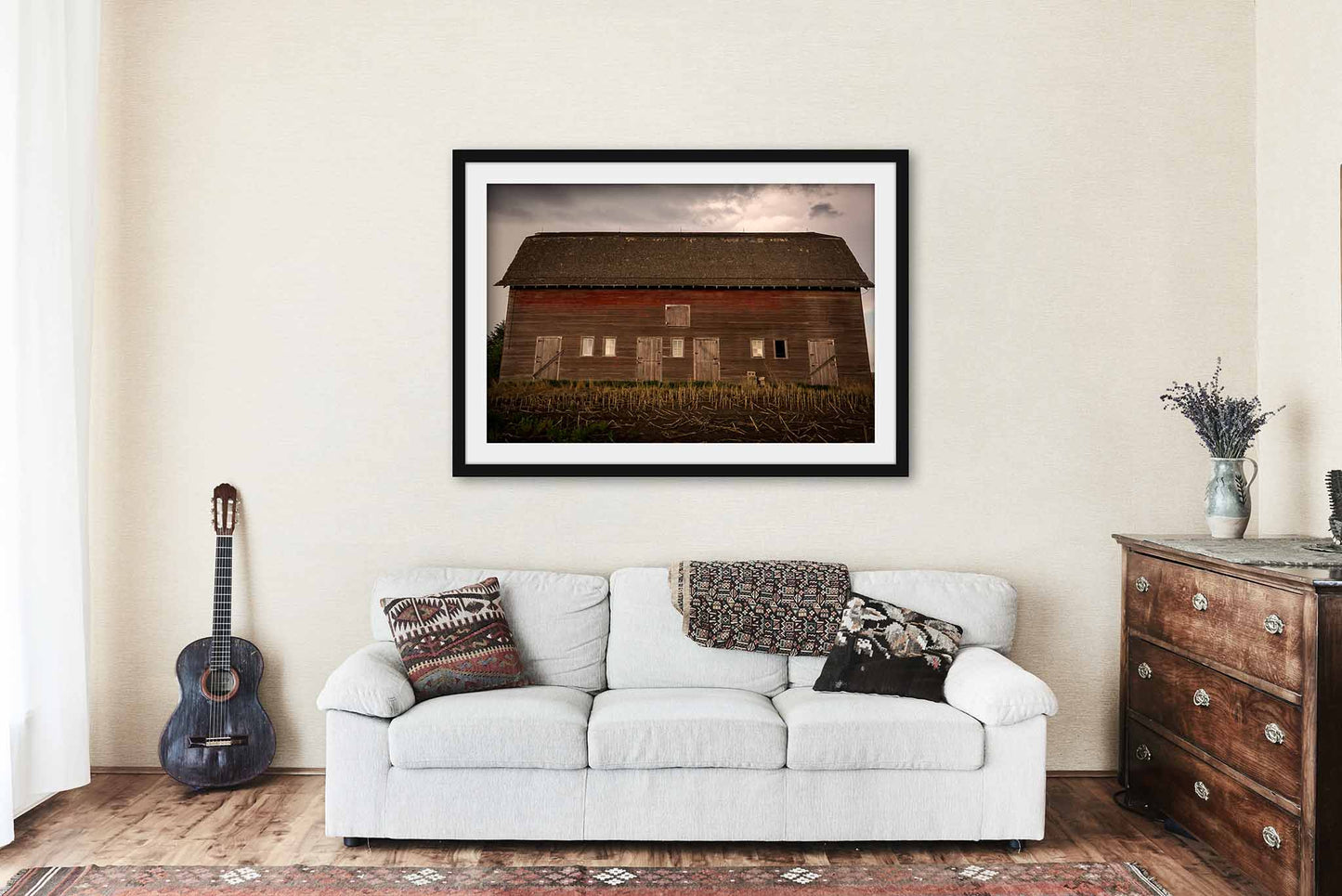Framed Country Print (Ready to Hang) Old Red Barn Side with Multiple Doors in Nebraska | Midwest Wall Art Farmhouse Decor