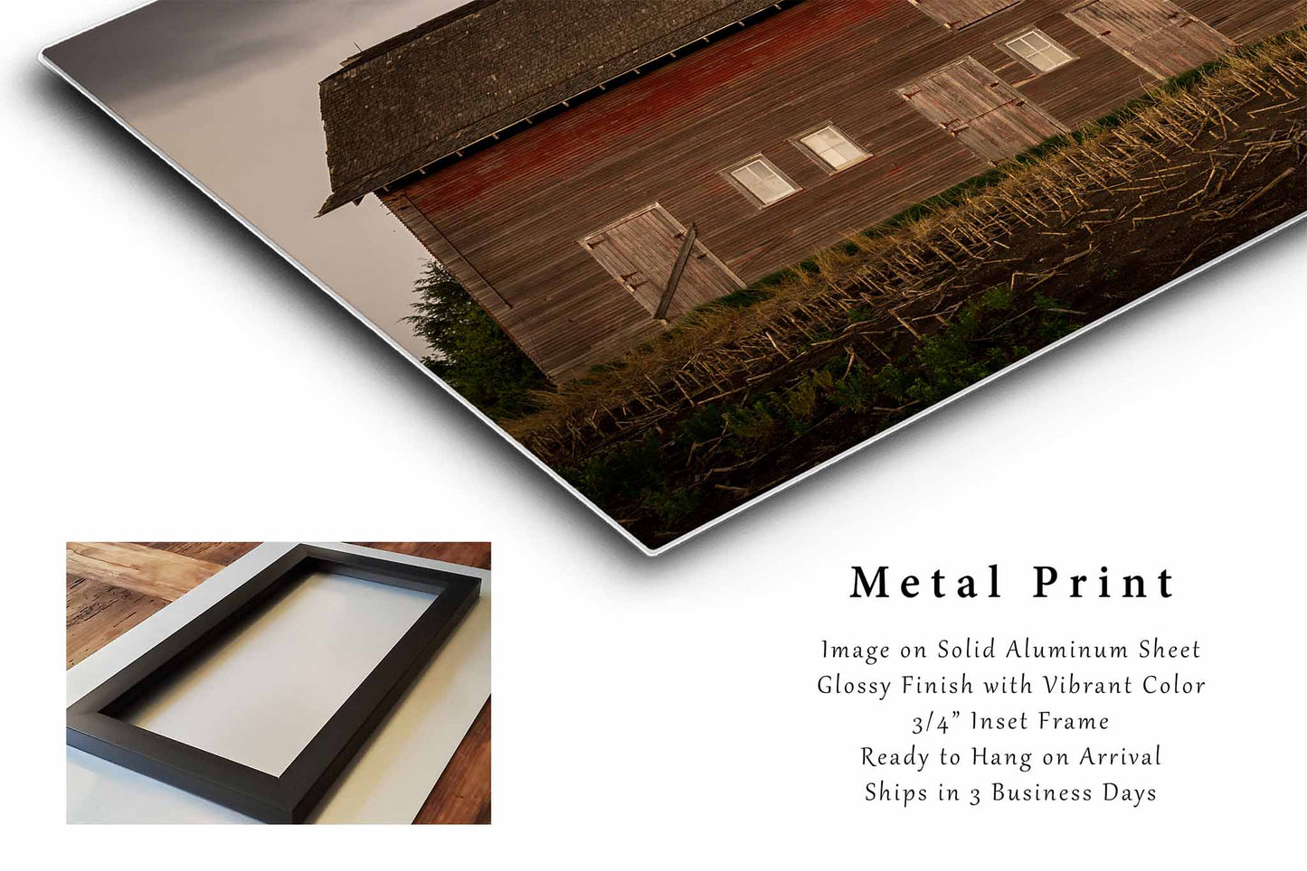 Country Metal Print (Ready to Hang) Old Red Barn Side with Multiple Doors in Nebraska | Midwest Wall Art Farmhouse Decor