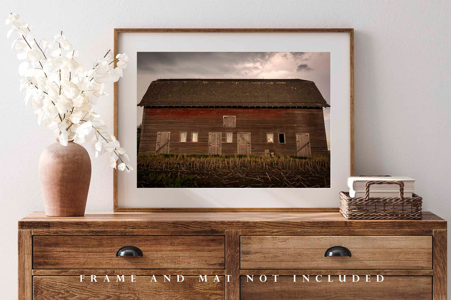 Country Photography Print (Unframed) Old Red Barn Side with Multiple Doors in Nebraska | Midwest Wall Art Farmhouse Decor