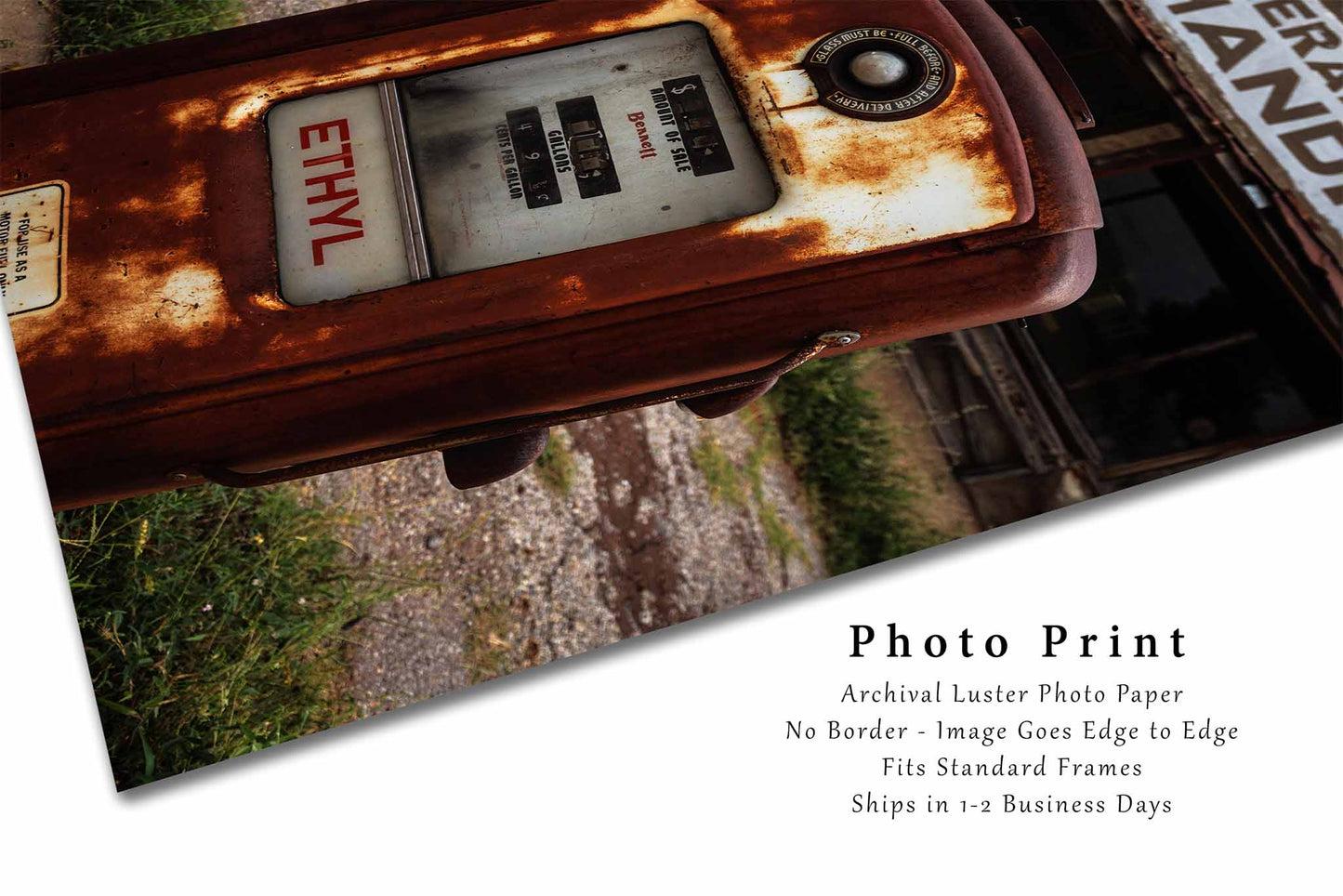 Rustic Americana Photography Print (Unframed) Rusted Ethyl Gas Pump at Roadside Station in Oklahoma | Vertical Man Cave Wall Art Garage Decor