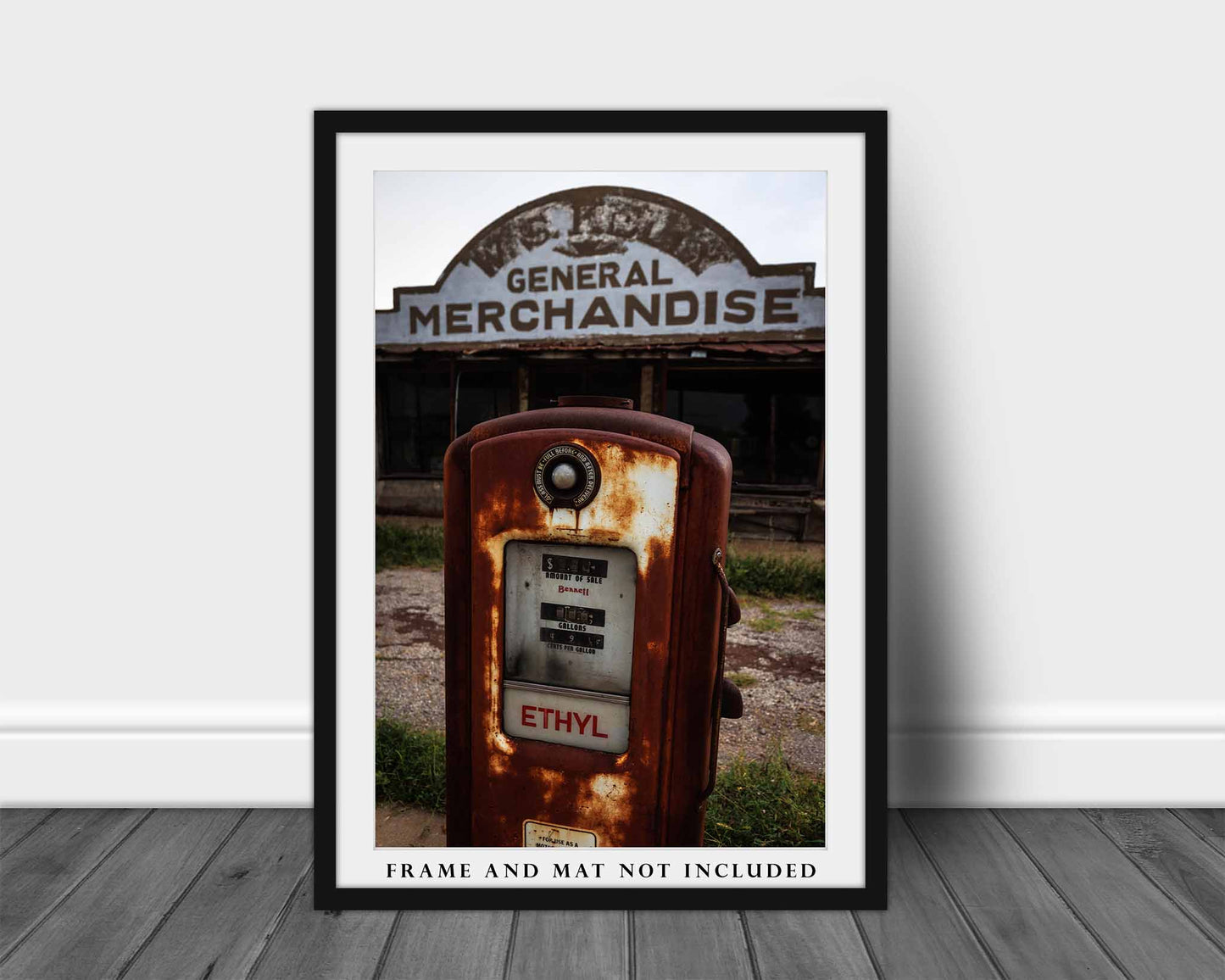 Rustic Americana Photography Print (Unframed) Rusted Ethyl Gas Pump at Roadside Station in Oklahoma | Vertical Man Cave Wall Art Garage Decor