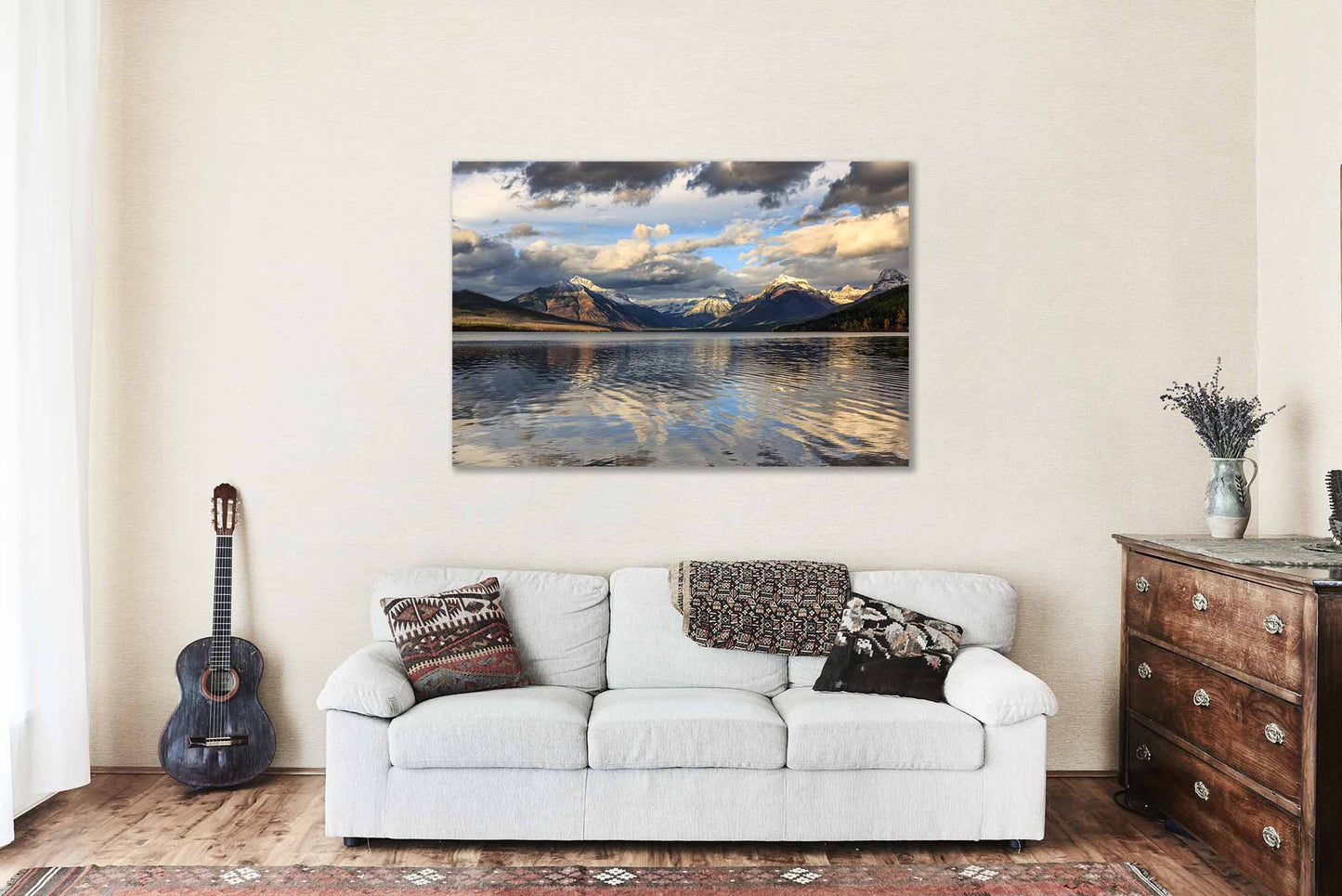 Glacier National Park Canvas Wall Art (Ready to Hang) Gallery Wrap of Snowy Peaks at Lake McDonald on Autumn Day in Montana Rocky Mountain Photography Nature Decor