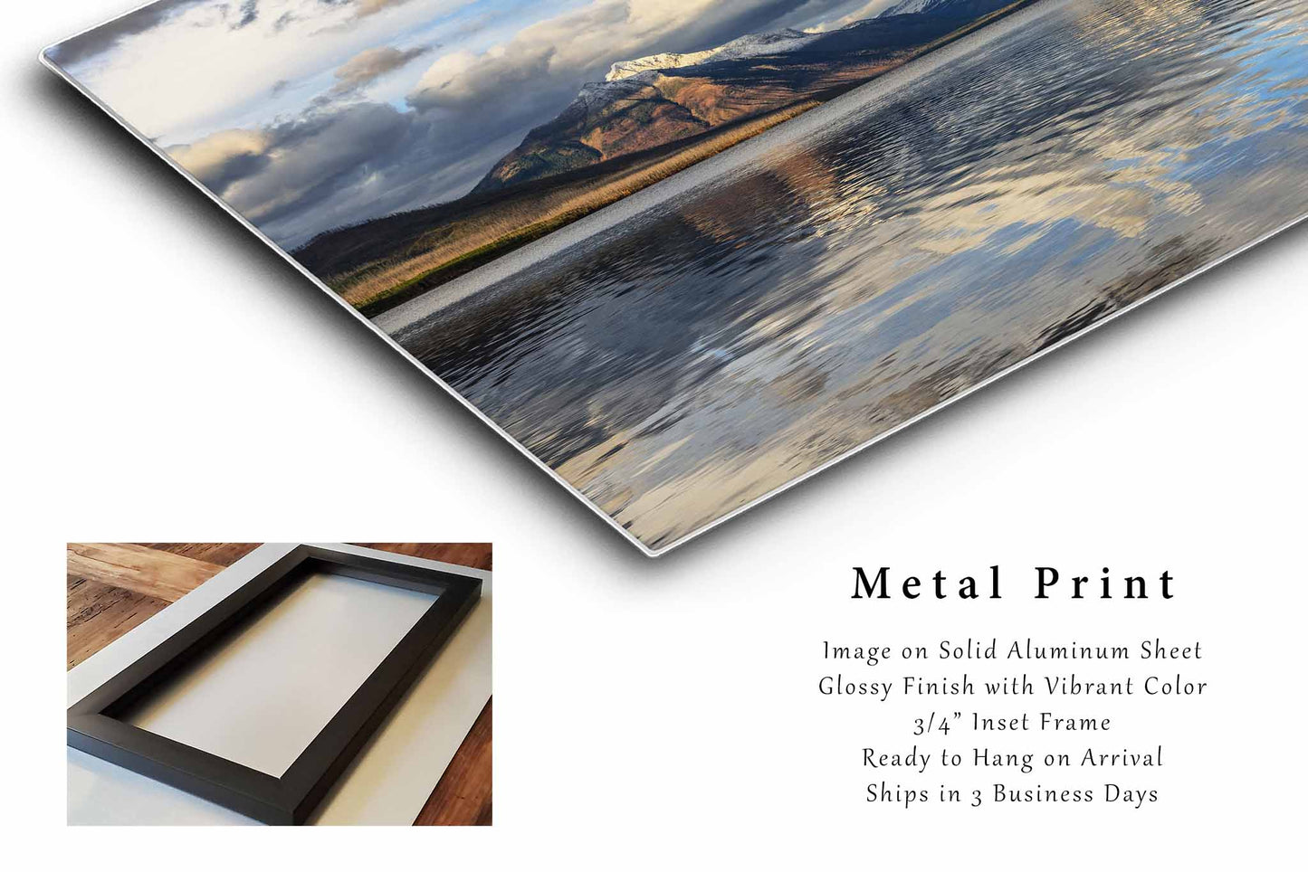 Glacier National Park Metal Print (Ready to Hang) Photo on Aluminum of Snowy Peaks at Lake McDonald on Autumn Day in Montana Rocky Mountain Wall Art Nature Decor