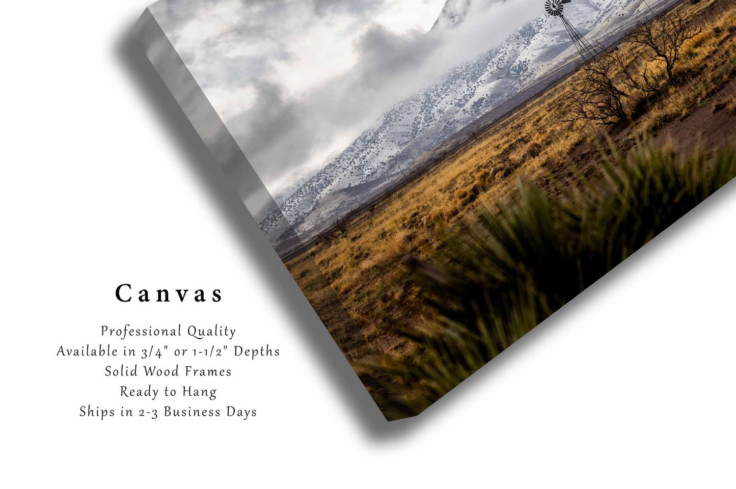 Western Canvas | Windmill and Snowy Mountain Gallery Wrap | High Desert Photography | New Mexico Landscape Wall Art | Southwestern Decor | Ready to Hang