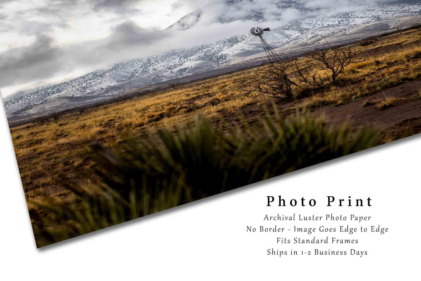 Western Photography Print | Windmill and Snowy Mountain Picture | High Desert Wall Art | New Mexico Photo | Southwestern Decor | Not Framed