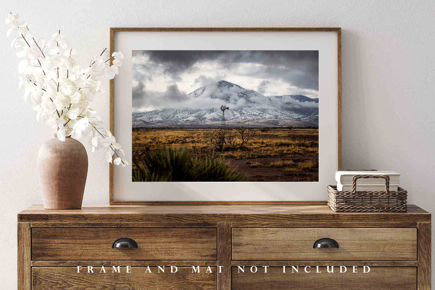 Western Photography Print | Windmill and Snowy Mountain Picture | High Desert Wall Art | New Mexico Photo | Southwestern Decor | Not Framed
