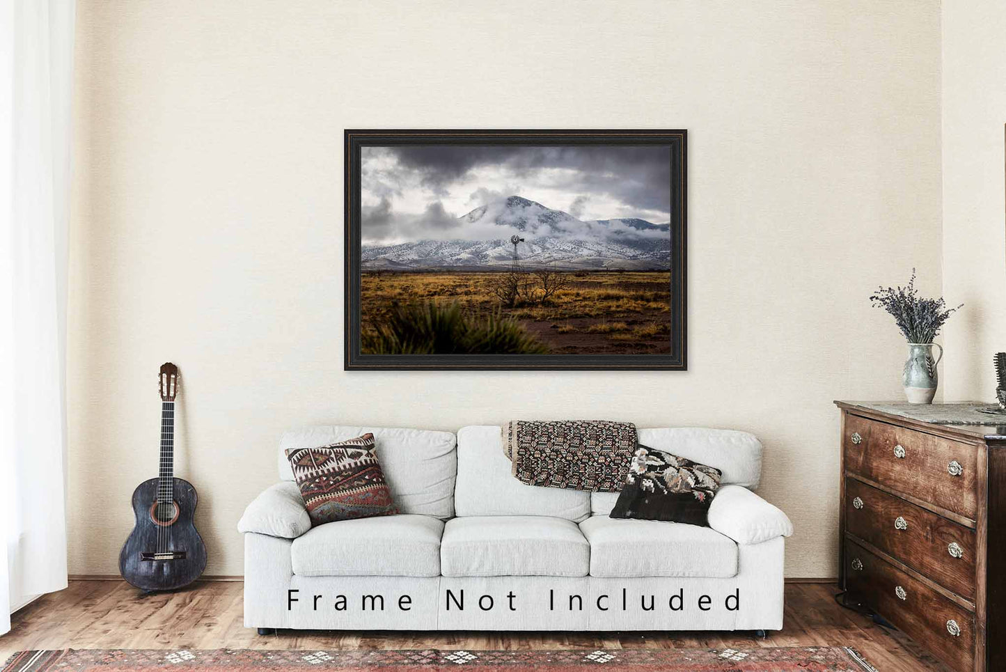 Western Photo Print | Old Windmill and Snowy Mountain Picture | New Mexico Wall Art | Lincoln County Landscape Photography | Southwestern Decor