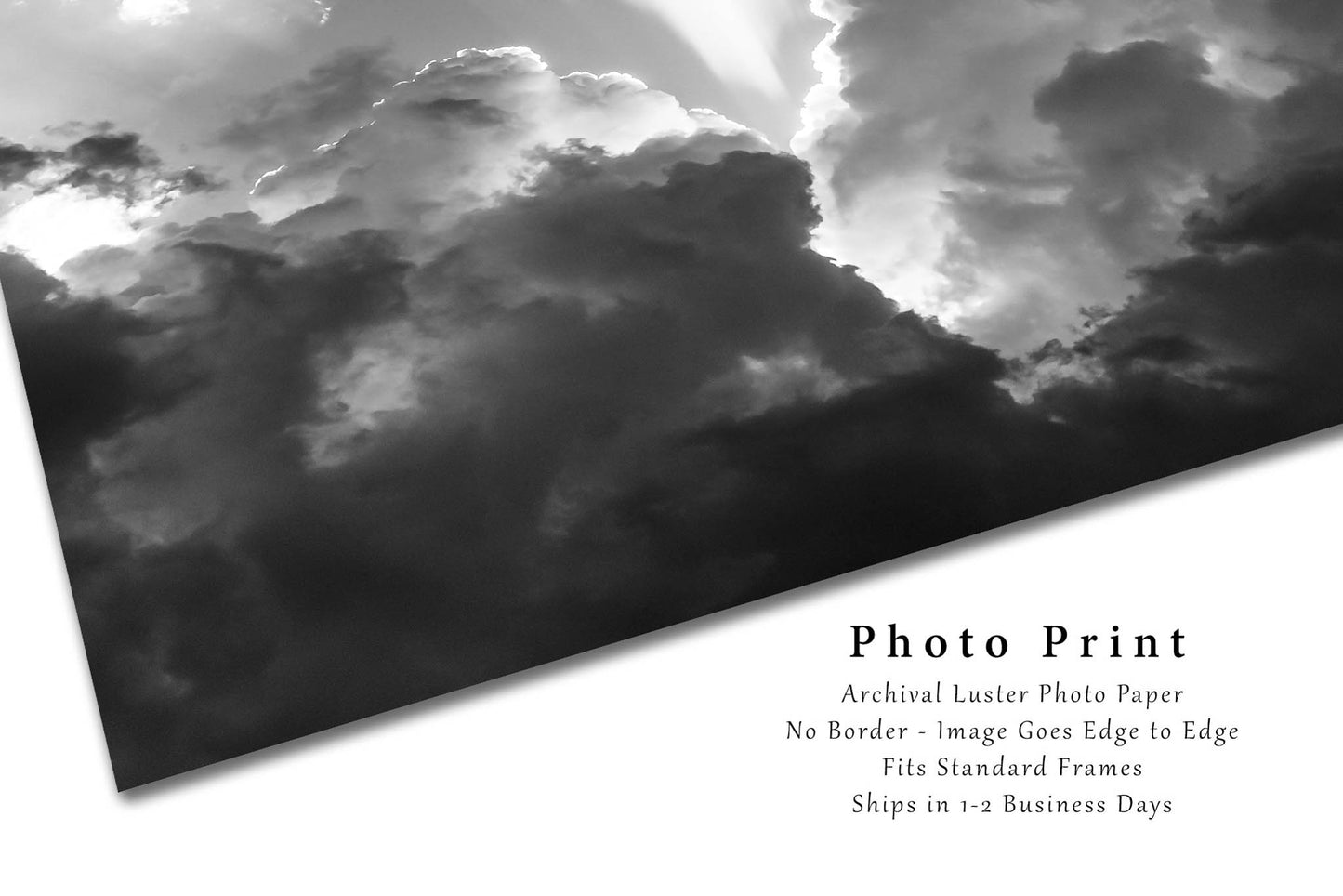 Inspirational Wall Art - Black and White Picture of Sunbeams from Storm Clouds in Oklahoma - Sky Photography Photo Print Artwork Decor