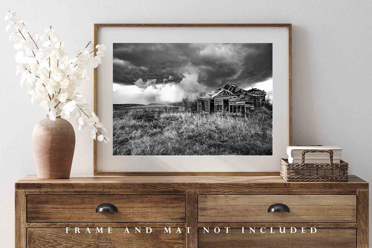 Abandoned House Photography Print | Old Homestead Picture | Black and White Wall Art | Kansas Photo | Great Plains Decor | Not Framed