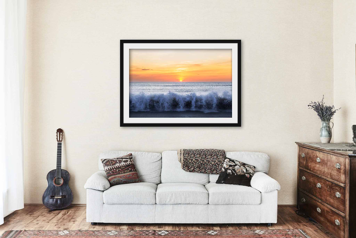 Outer Banks Framed and Matted Print | Beach Sunrise Photo | Crashing Waves Decor | North Carolina Photography | Coastal Wall Art | Ready to Hang