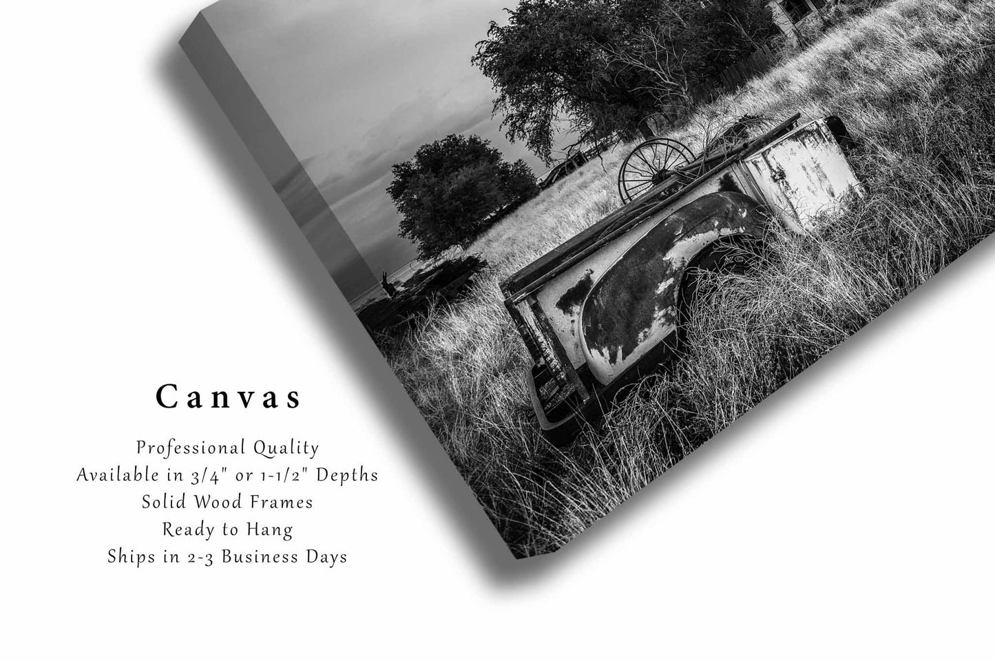 Abandoned Canvas | Rusty Pickup Bed Gallery Wrap | Black and White Photography | Oklahoma Wall Art | Rustic Country Decor | Ready to Hang